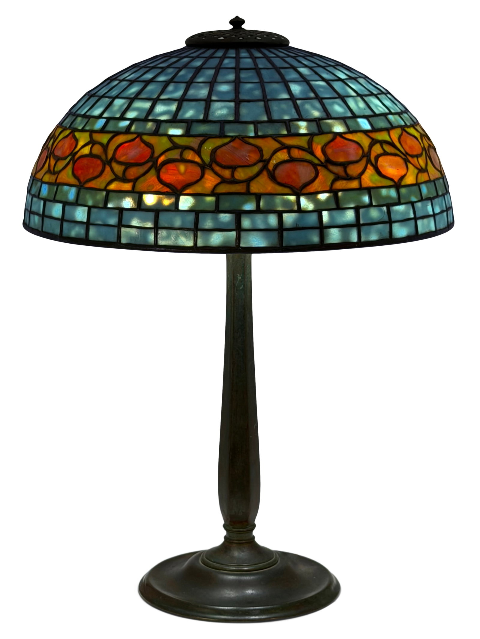 Tiffany Studios, A Rare "Vine Border" Table Lamp: Tiffany Studios A Rare "Vine Border" Table Lamp circa 1910 leaded glass, patinated bronze shade impressed "Tiffany Studios, New York, 1435" base impressed "Tiffany Studios, New York, 533" 22 in.