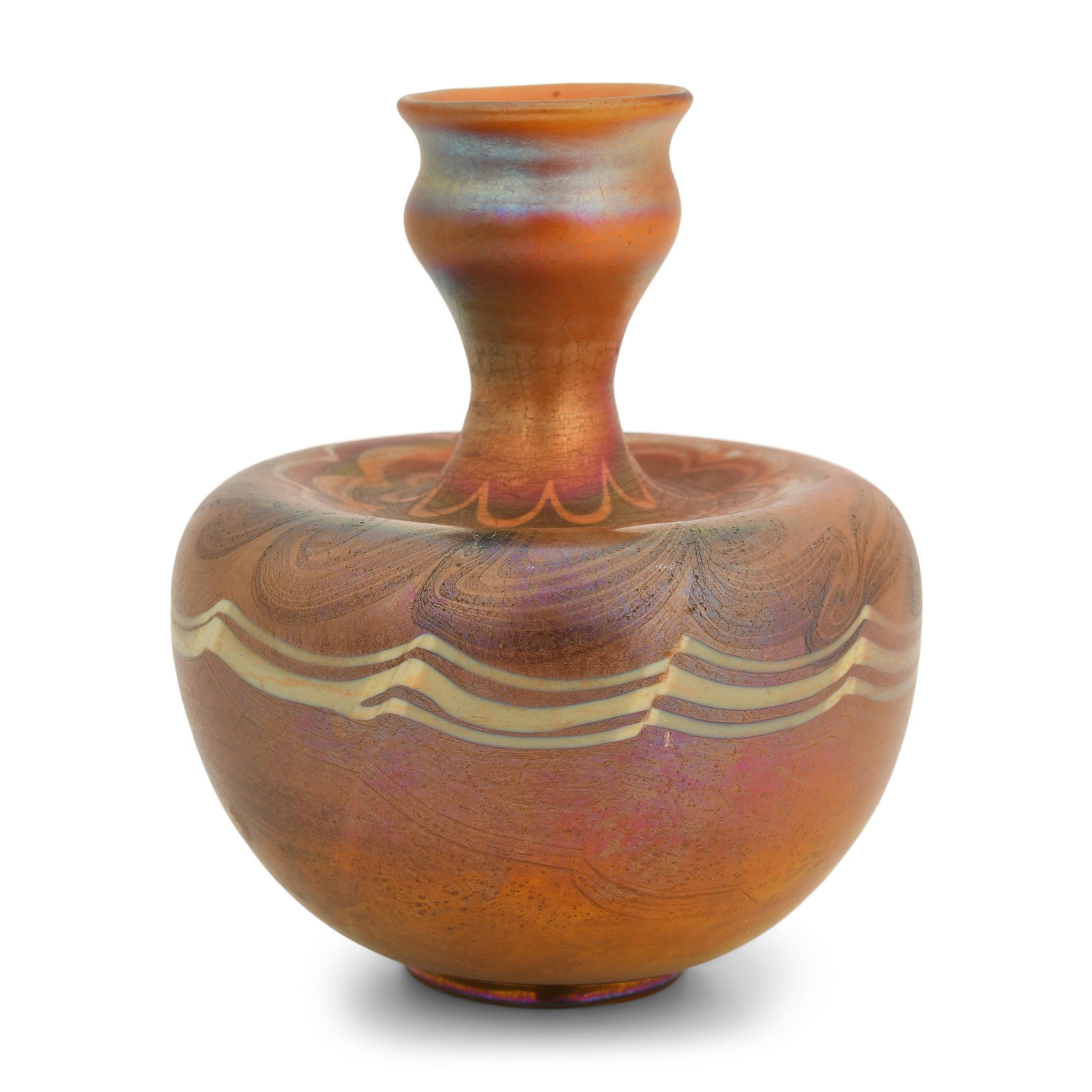 Tiffany Studios, An Early Decorated Vase: Tiffany Studios An Early Decorated Vase circa 1896 favrile glass engraved "L.C. Tiffany - Favrile, A133" and with partial paper label 4 1/4 x 3 1/2 inches Provenance: Property from an Important