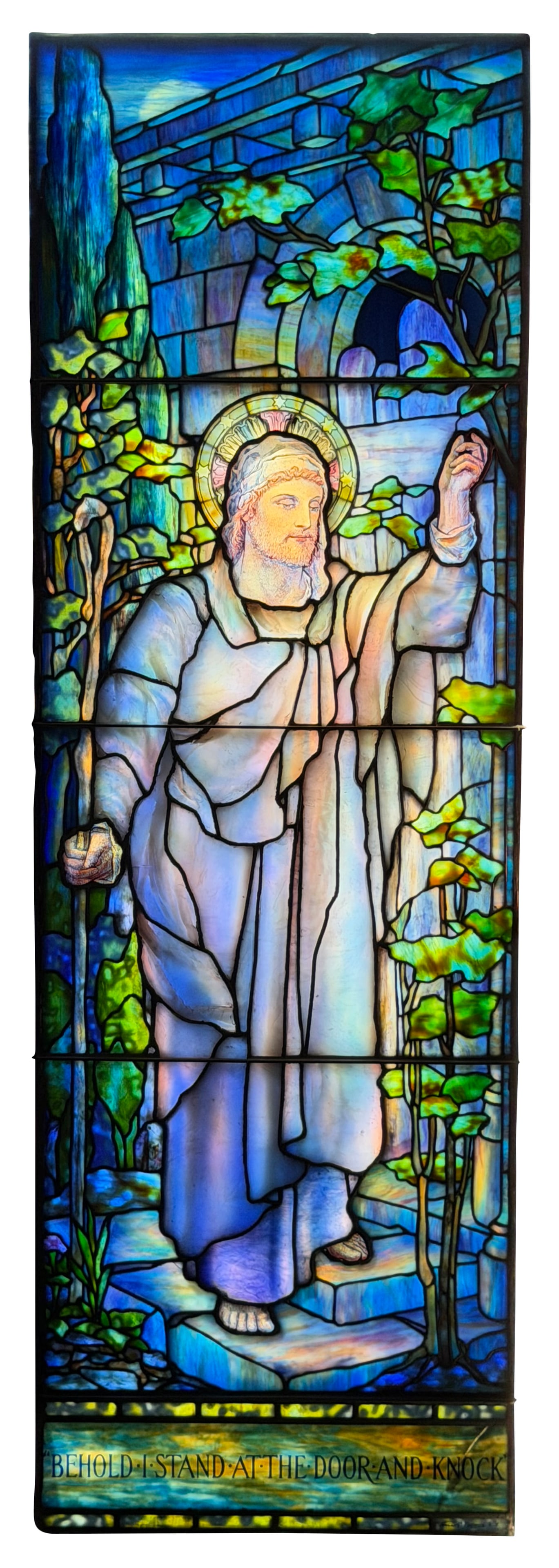 Tiffany Studios "Behold I Stand at the Door and Knock" Window, Forest Hill Abbey, Forest Hill &: Tiffany Studios "Behold I Stand at the Door and Knock" Window, Forest Hill Abbey, Forest Hill & Calvary Cemetery, Kansas City, Missouri circa 1920 leaded glass, ripple glass, mottled glass, plated
