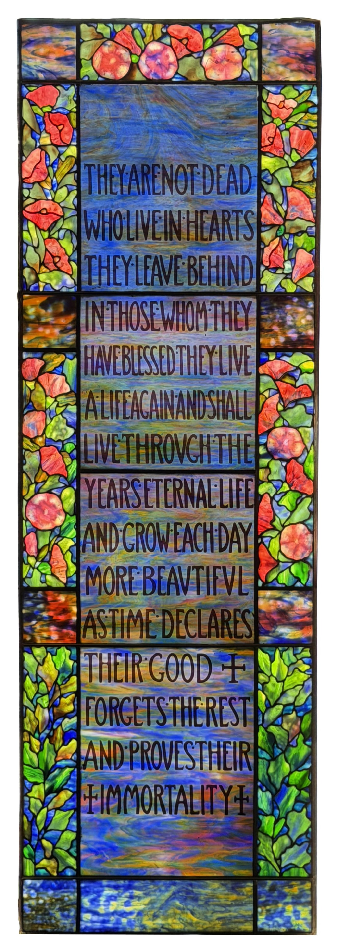 Tiffany Studios "Poppy" Window, Forest Hill Abbey, Forest Hill & Calvary Cemetery, Kansas City,: Tiffany Studios "Poppy" Window, Forest Hill Abbey, Forest Hill & Calvary Cemetery, Kansas City, Missouri circa 1920 leaded glass, mottled glass 72 x 24 inches Provenance: Commissioned directly by