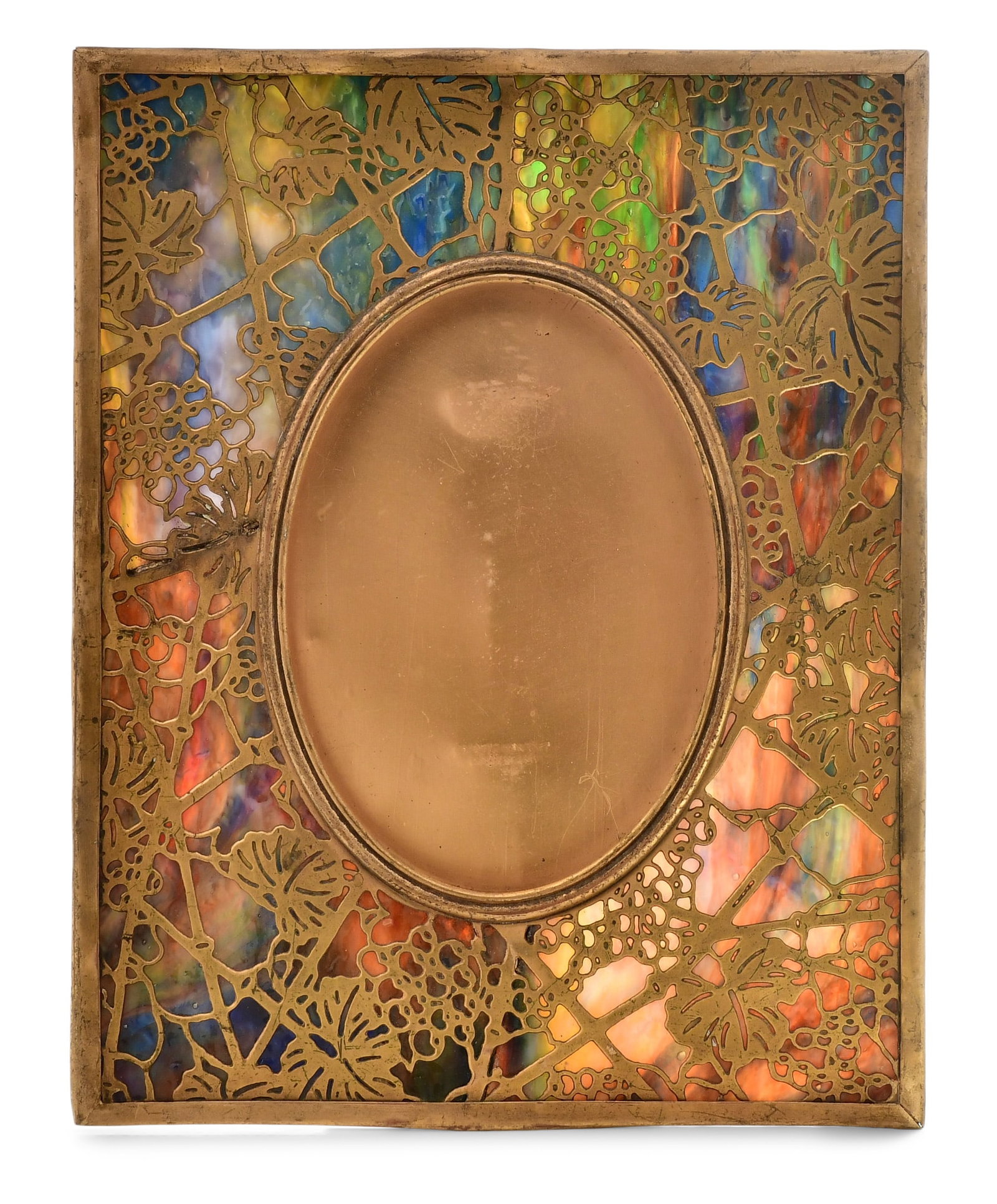 Tiffany Studios "Grapevine" Picture Frame: Tiffany Studios "Grapevine" Picture Frame circa 1910 favrile glass, gilt bronze impressed "Tiffany Studios, New York" 9 3/4 x 7 3/4 inches Other Notes: Fontaine's Auction Gallery can arrange shipping