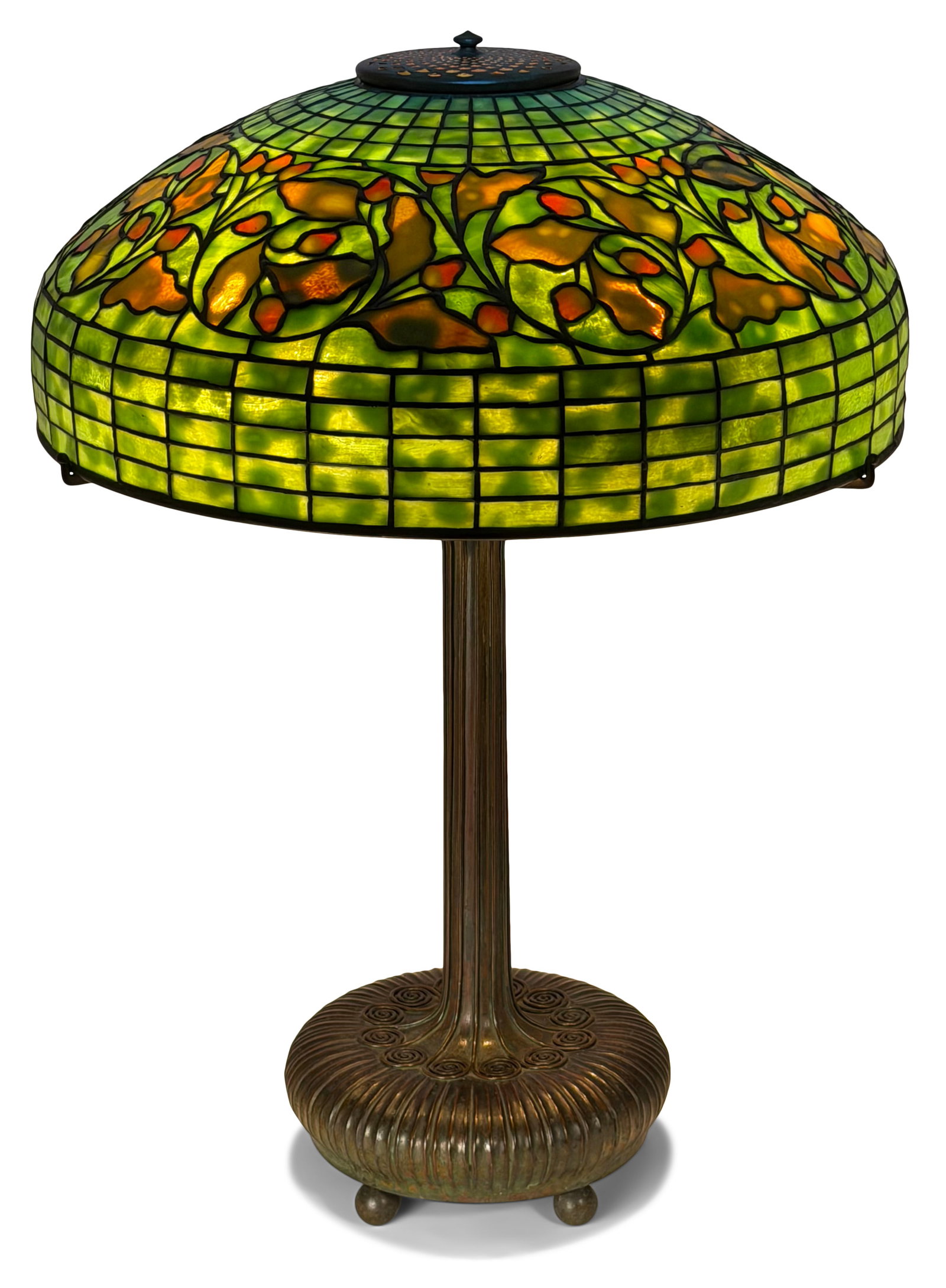Tiffany Studios "Oak Leaf" Table Lamp: Tiffany Studios "Oak Leaf" Table Lamp circa 1910 leaded glass, patinated bronze shade impressed "Tiffany Studios, New York, 1467" base impressed "Tiffany Studios, New York, 9926" 25 in. high, 18 in. d
