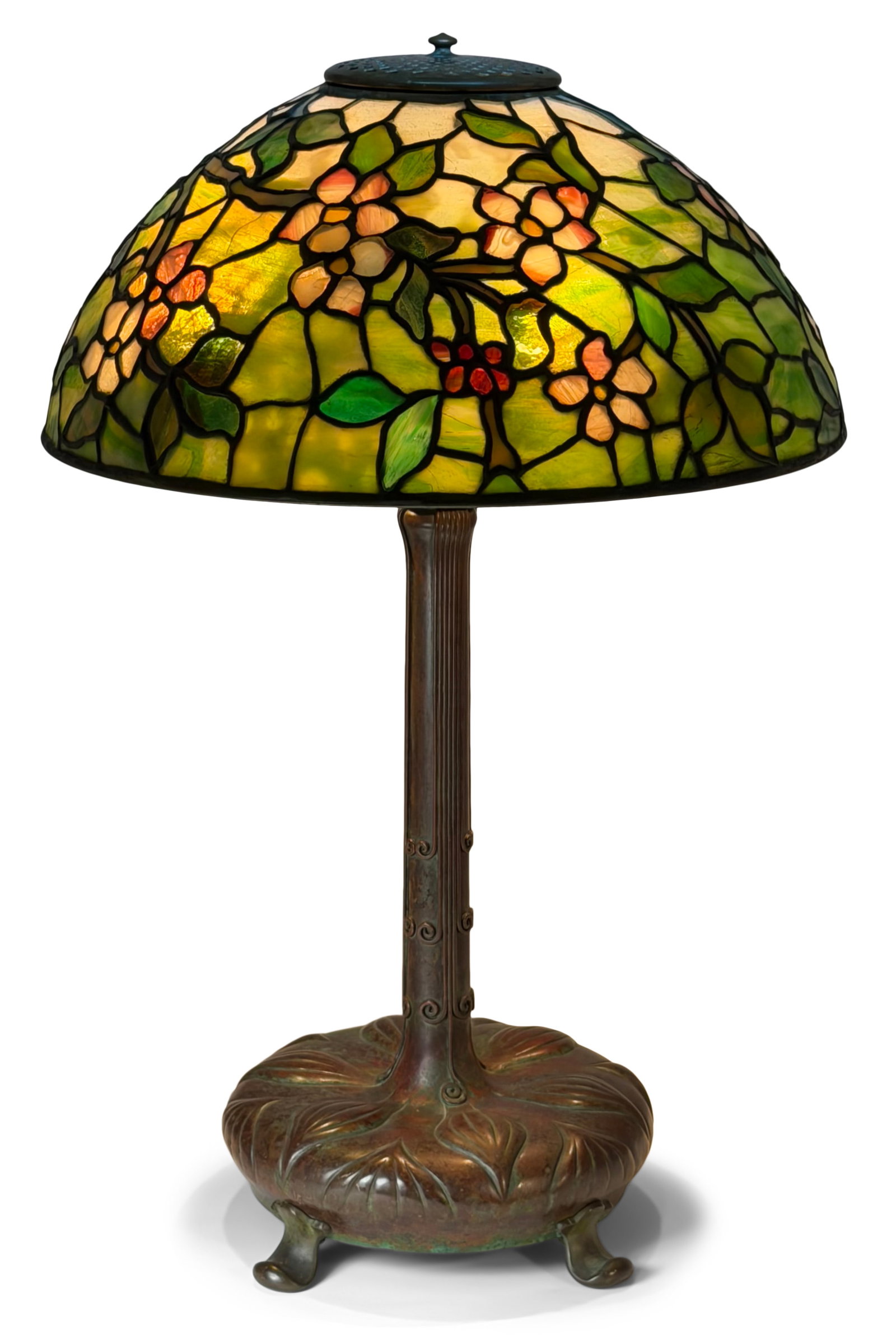 Tiffany Studios "Apple Blossom" Table Lamp: Tiffany Studios "Apple Blossom" Table Lamp circa 1910 leaded glass, patinated bronze shade impressed "Tiffany Studios, New York, 1455-33" base impressed "Tiffany Studios, New York, 357" 24 1/4 in.