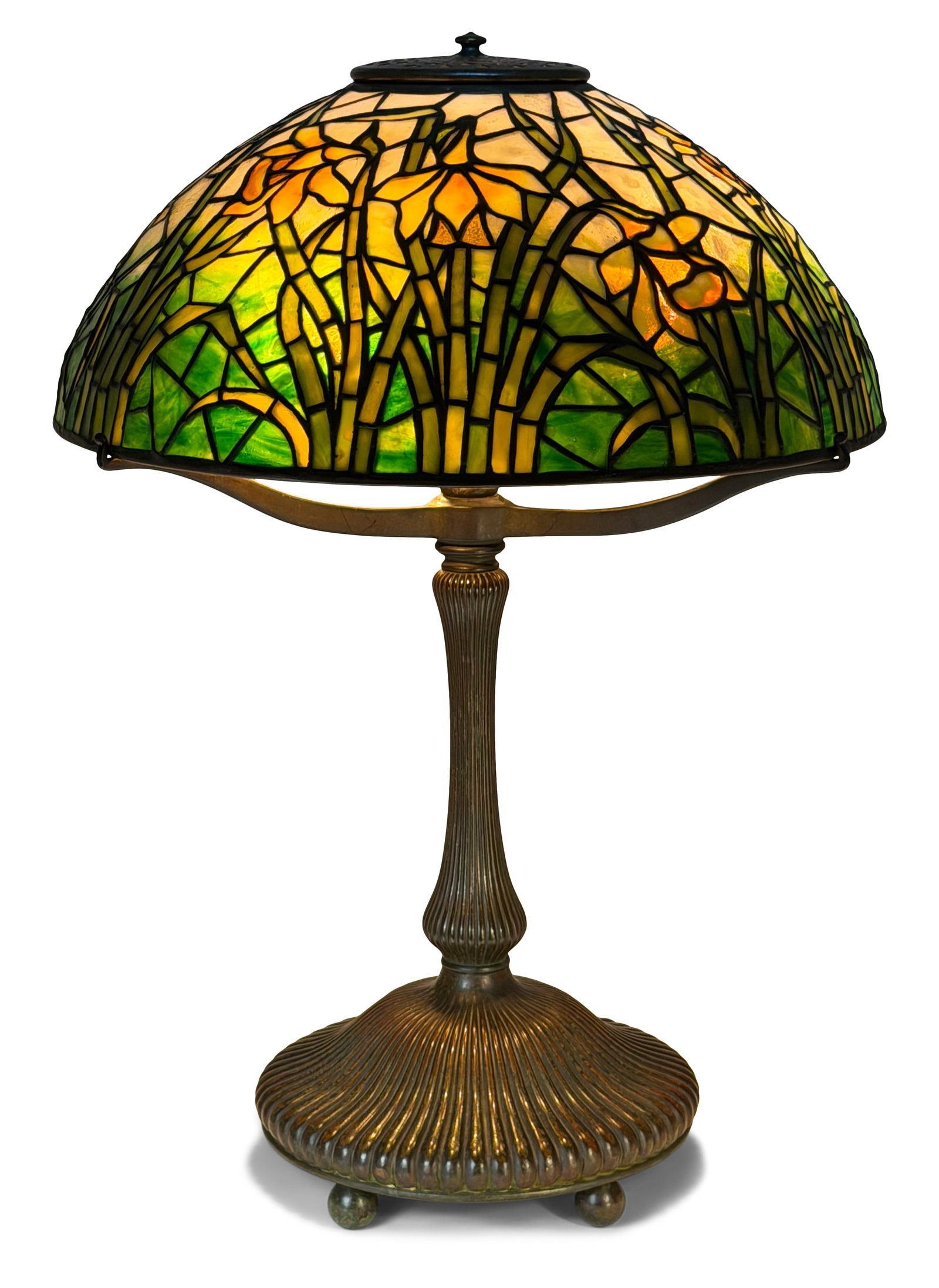 Tiffany Studios "Daffodil" Table Lamp: Tiffany Studios "Daffodil" Table Lamp circa 1905 leaded glass, patinated bronze shade impressed "Tiffany Studios, New York" base impressed "Tiffany Studios, New York, 4483" 23 in. high, 16 in. diamete
