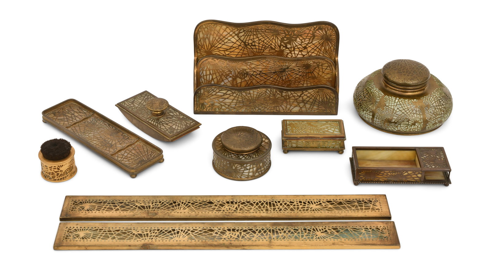 Tiffany Studios "Pine Needle" Nine-Piece Desk Set (1 of 1)