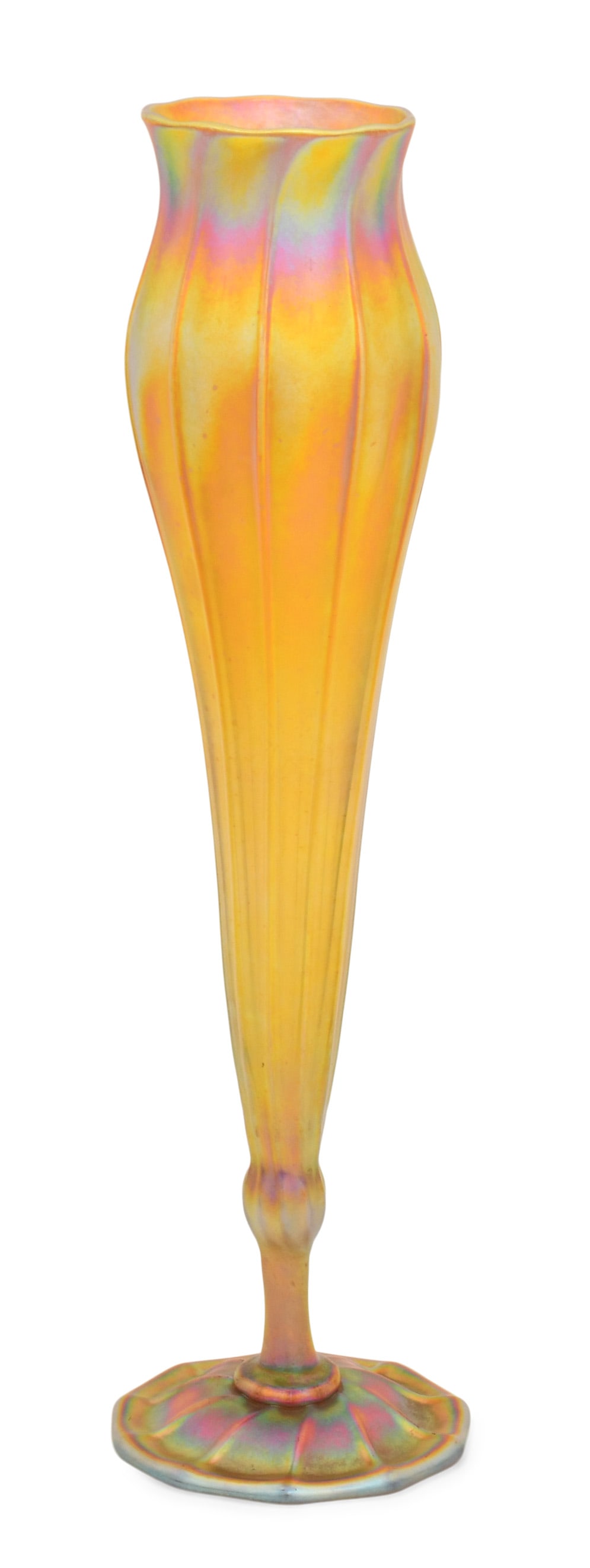 Tiffany Studios, A Large Flower-Form Vase: Tiffany Studios A Large Flower-Form Vase circa 1910 favrile glass engraved "L.C. Tiffany - Favrile, 1256 G" 16 3/4 x 4 1/2 inches