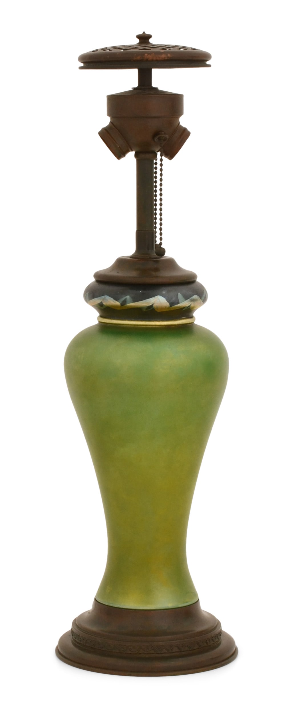 Tiffany Studios "Tel-El-Amarna" Table Lamp Base: Tiffany Studios "Tel-El-Amarna" Table Lamp Base circa 1910 patinated bronze, favrile glass base impressed "Louis C. Tiffany Furnaces, Inc., 137, SL" 22 x 6 1/2 inches Literature: Paul Crist, Tiffany L