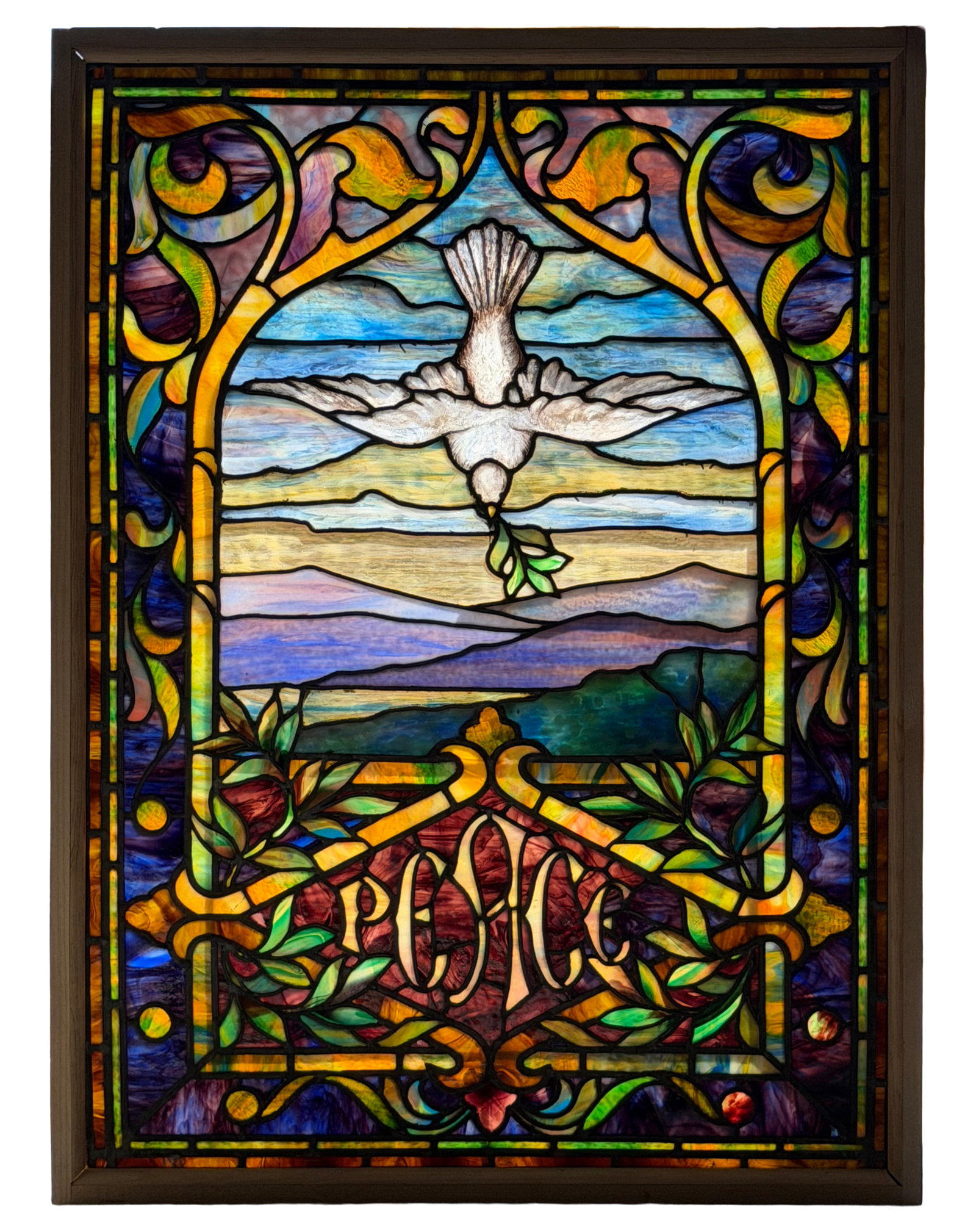 American Leaded Glass Landscape Window with Dove, "Peace" (1 of 9)