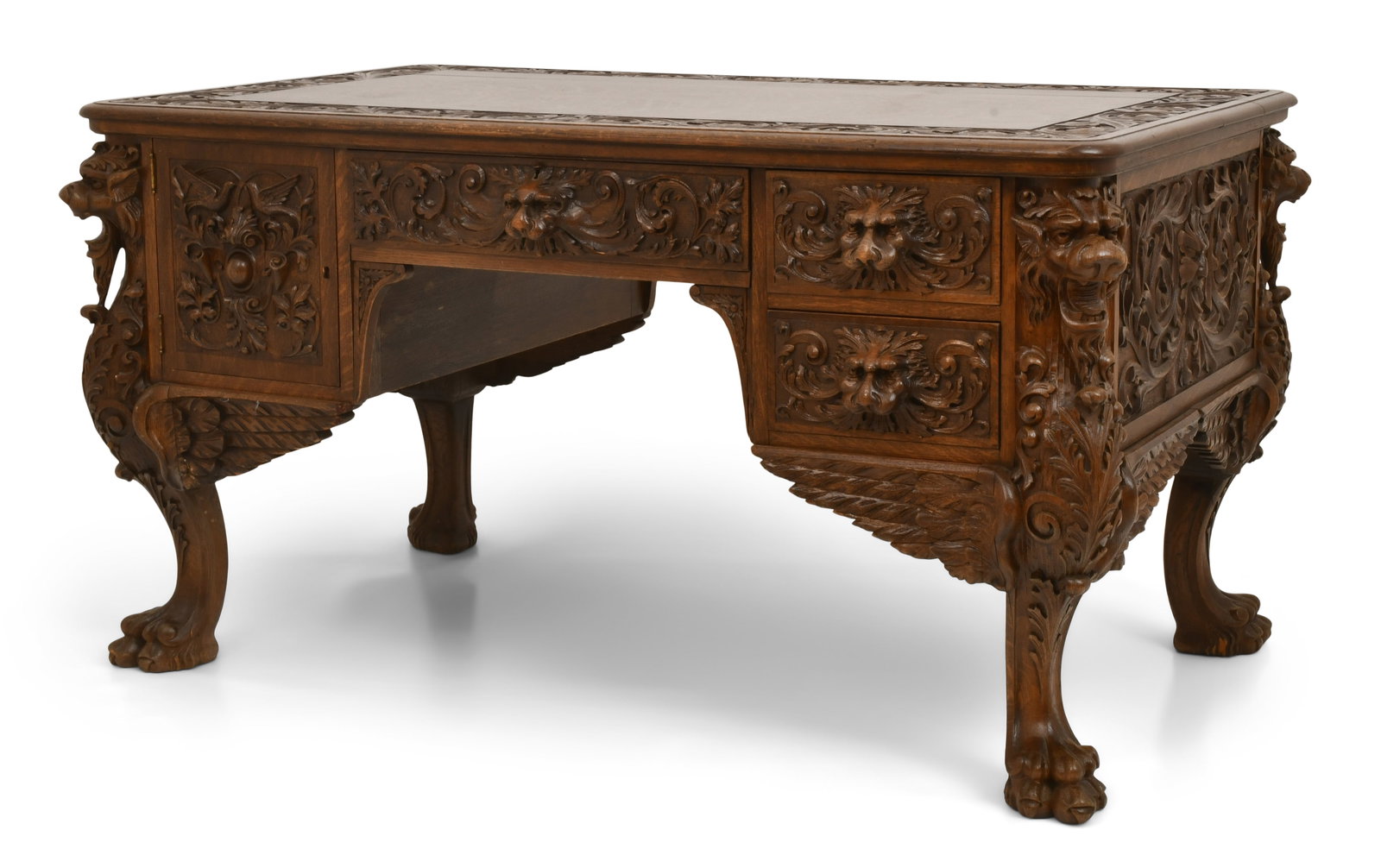 R.J. Horner & Co. Oak Partner's Desk with Griffins: R.J. Horner & Co. (New York, 1886-1915) Partner's Desk with Griffins circa 1890 carved oak 31 x 57 x 35 inches Provenance: Property from an Important Northeast Collection