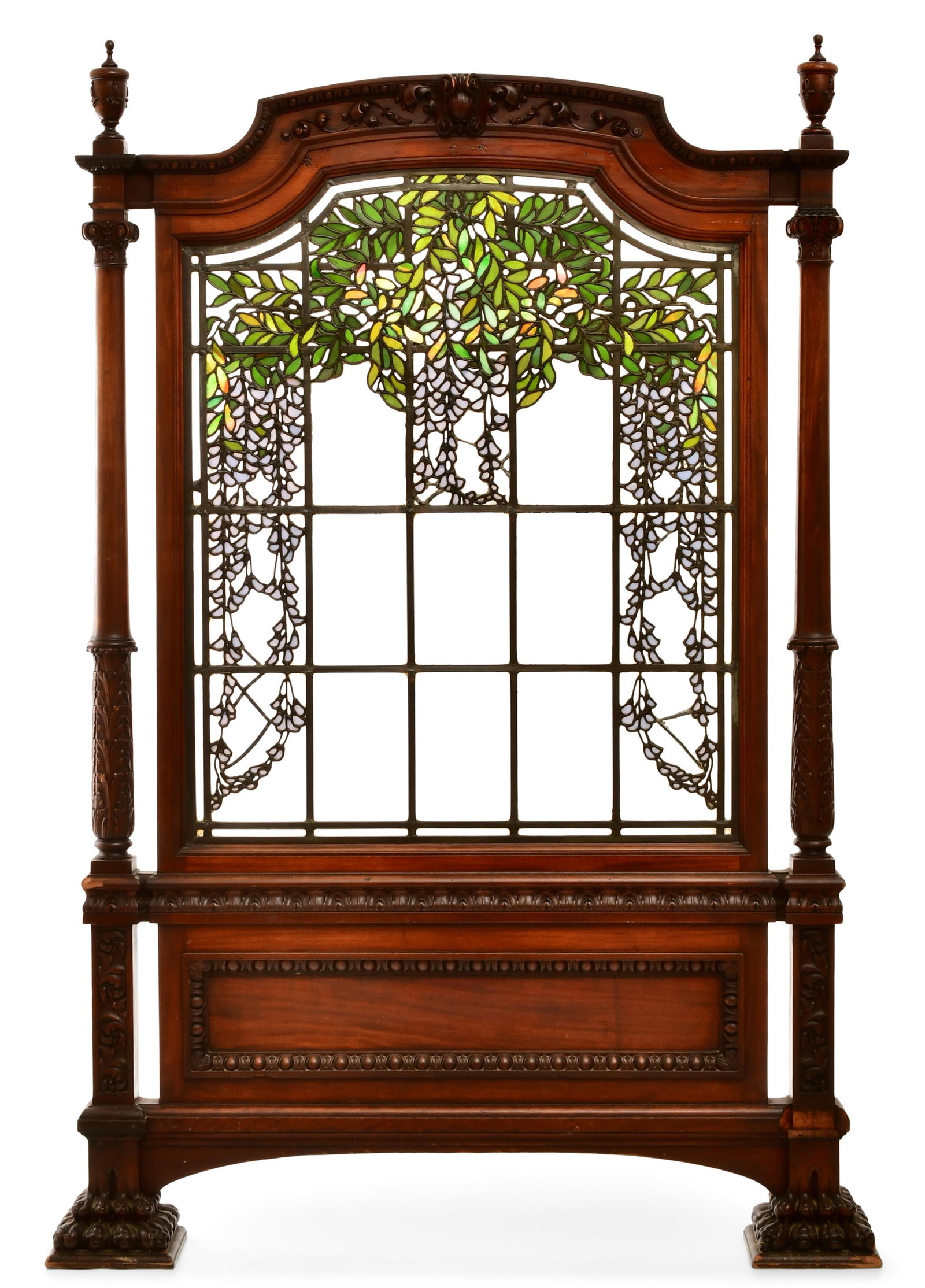 American "Wisteria" Leaded Glass & Mahogany Fireplace Screen (1 of 1)