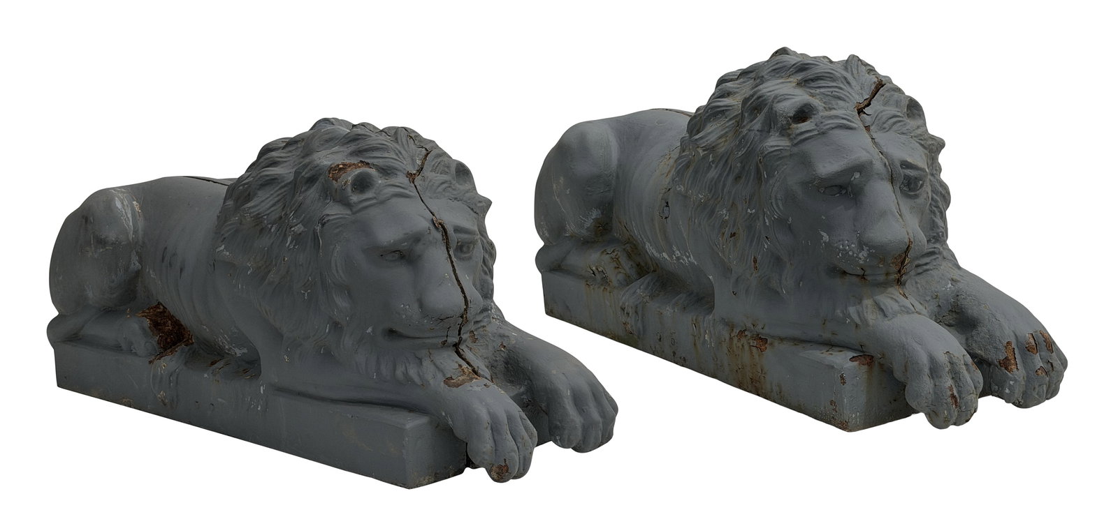 Attr. J.W. Fiske & Co. (1870-1893), Pair of Cast Iron Recumbent Lions (1 of 8)