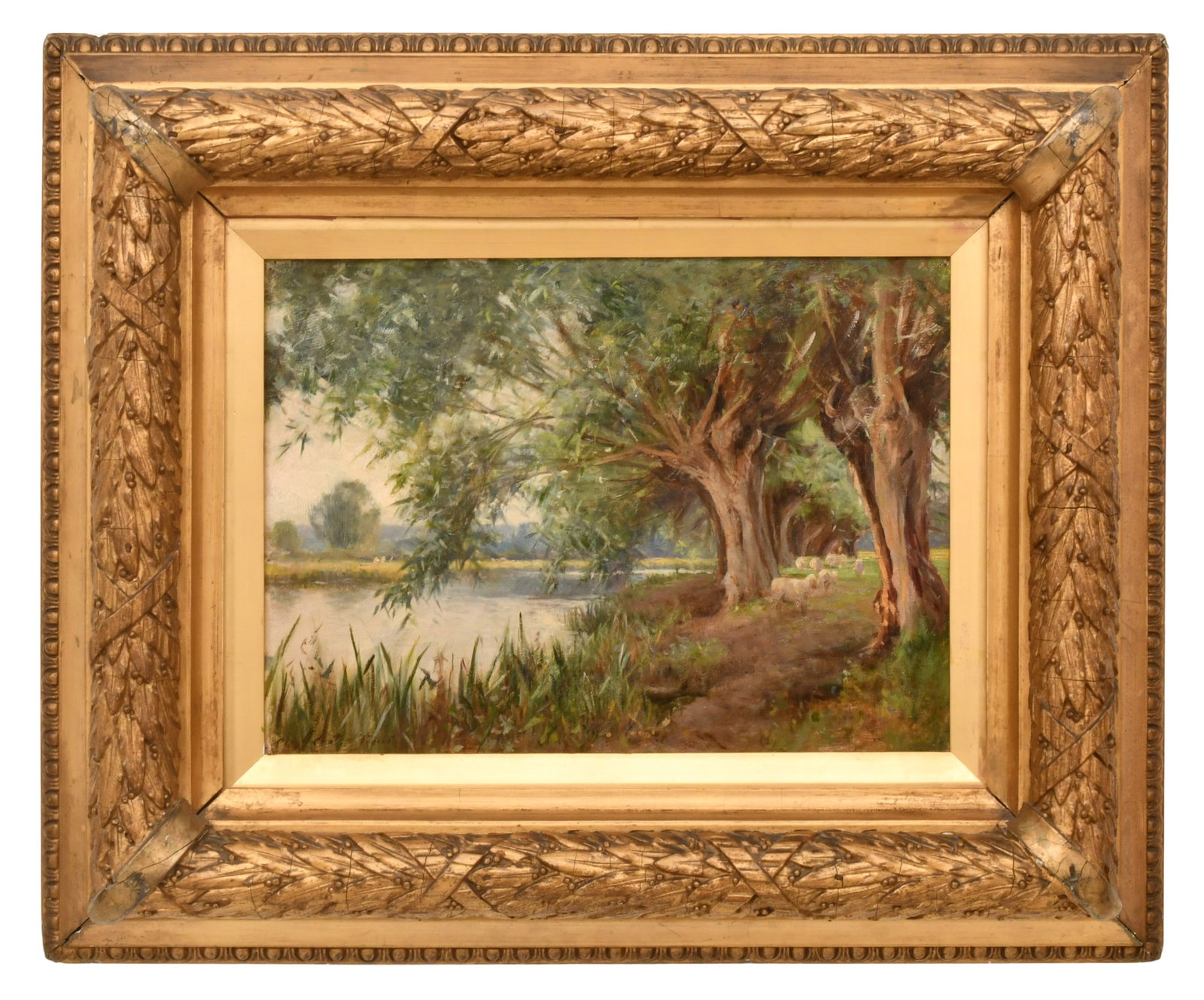 Charles Carter Read (British, fl. 1882-1907), "Under the Willow on the Avon": Charles Carter Read (British, fl. 1882-1907) "Under the Willow on the Avon" oil on canvas signed "Char. Carter Read" (lower left) and inscribed on verso 11 x 15 inches (canvas) 20 x 24 inches (frame)