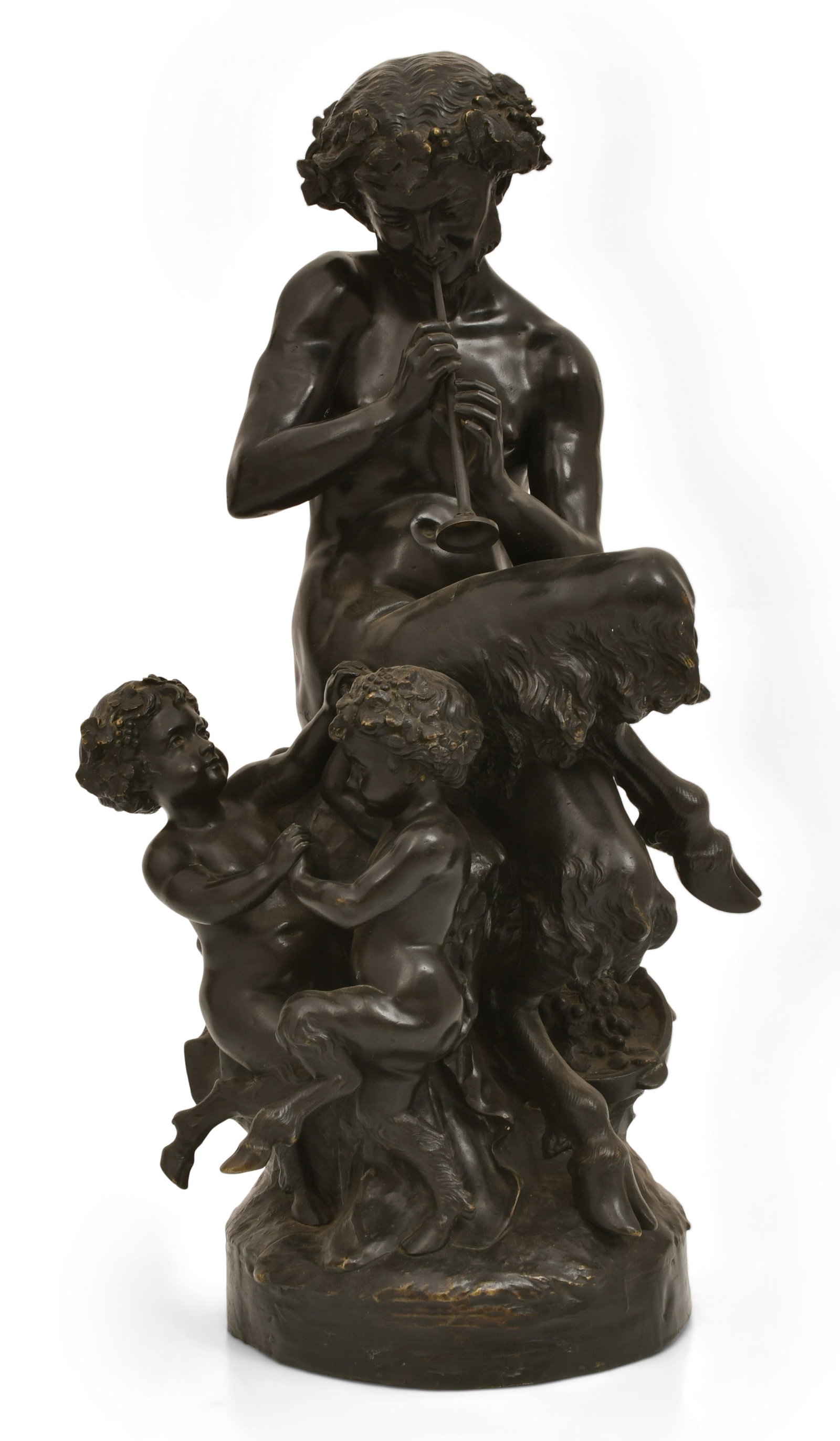 Michel Claude Clodion (French, 1738-1814), Satyr with Putti Bronze Sculpture: Michel Claude Clodion (French, 1738-1814) Satyr with Putti patinated bronze signed "Clodion" 32 x 17 x 12 inches