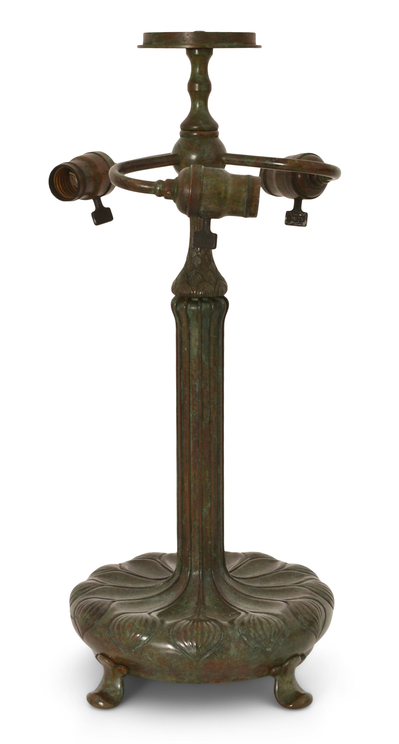 Tiffany Studios "Chased Pod" Table Lamp Base: Tiffany Studios "Chased Pod" Table Lamp Base circa 1910 patinated bronze impressed "Tiffany Studios, New York, 22326" 21 x 8 1/2 inches Provenance: Private Collection, Maryland