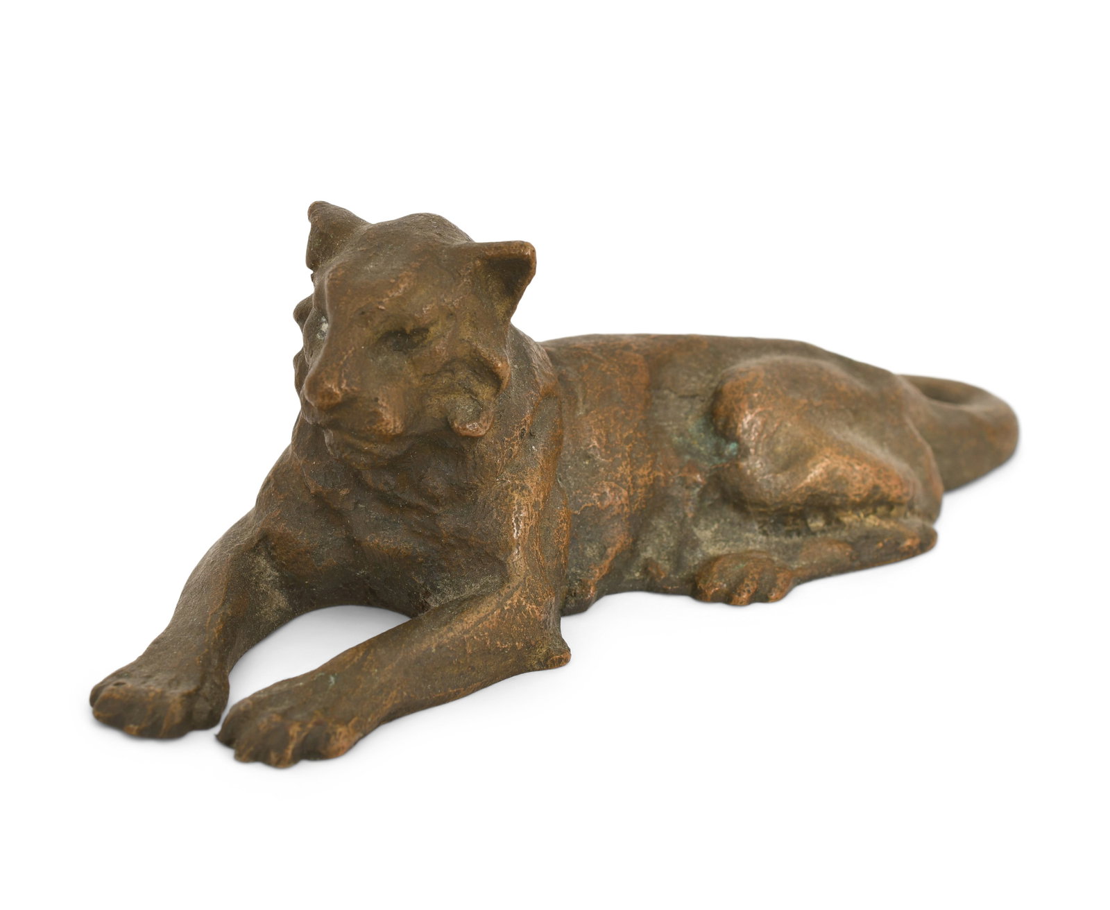 Tiffany Studios "Lion" Paperweight: Tiffany Studios "Lion" Paperweight circa 1910 patinated bronze impressed "Tiffany Studios, New York, 932" 1 1/4 x 5 x 1/2 inches Provenance: Property from an Important Northeast Collection Other