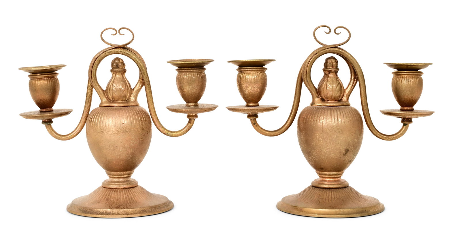 Tiffany Studios, Pair of Double Candlesticks: Tiffany Studios Pair of Double Candlesticks circa 1910 gilt bronze each impressed "Tiffany Studios, New York, 1233" 8 1/2 x 9 1/2 x 5 inches Other Notes: Fontaine's Auction Gallery can arrange shippin