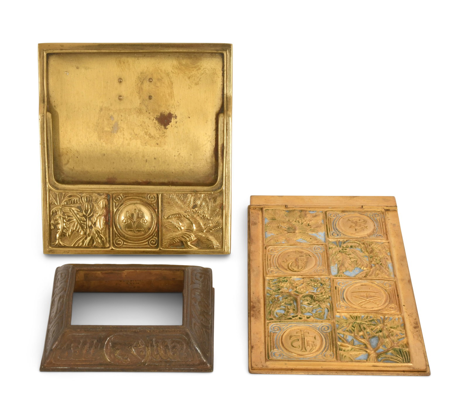 Tiffany Studios "Bookmark" Notepad Holder & Calendar Frame and a "Zodiac" Calendar Frame (1 of 1)