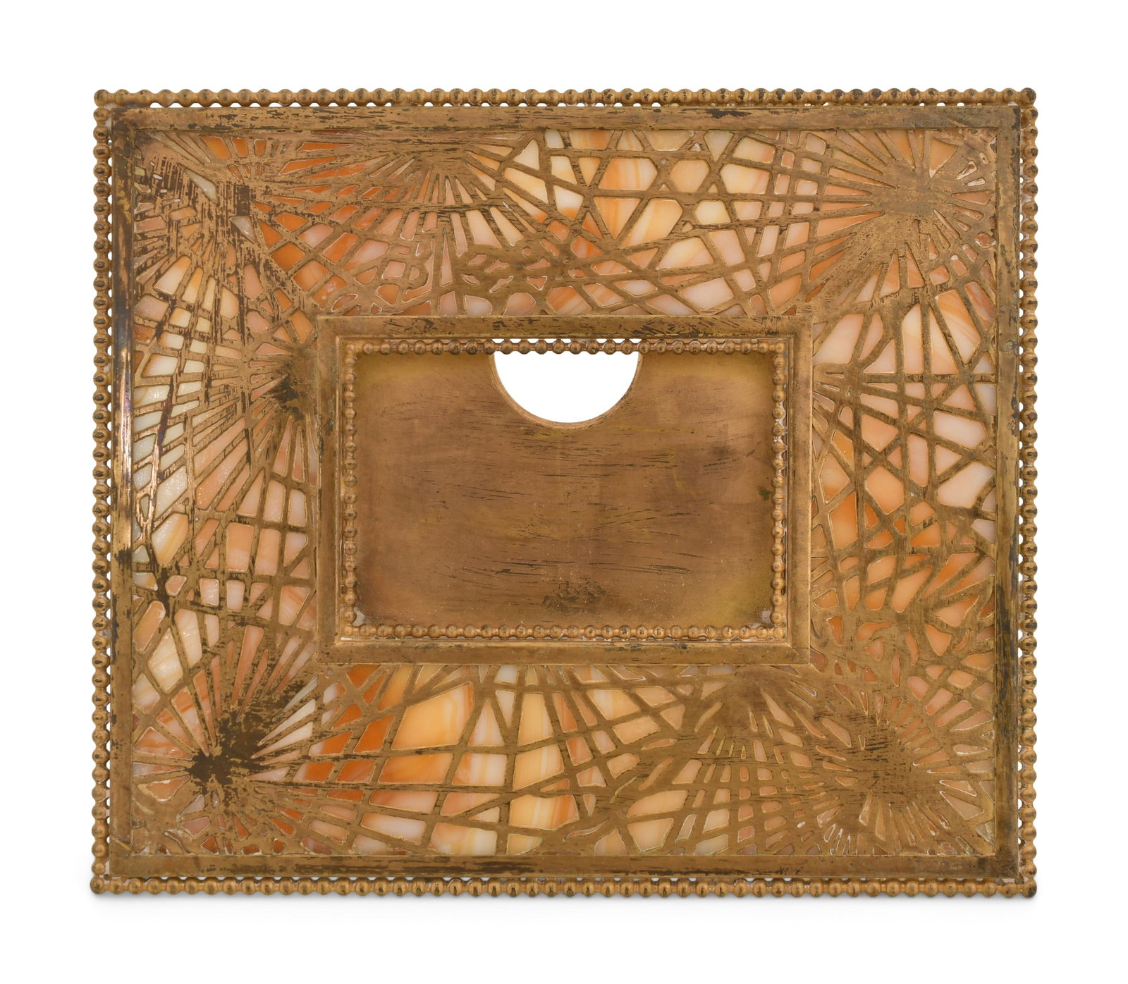 Tiffany Studios "Pine Needle" Calendar Frame: Tiffany Studios "Pine Needle" Calendar Frame circa 1910 favrile glass, gilt bronze impressed "Tiffany Studios, New York, 940" 6 1/2 x 7 1/2 inches Provenance: Property from an Important Northeast