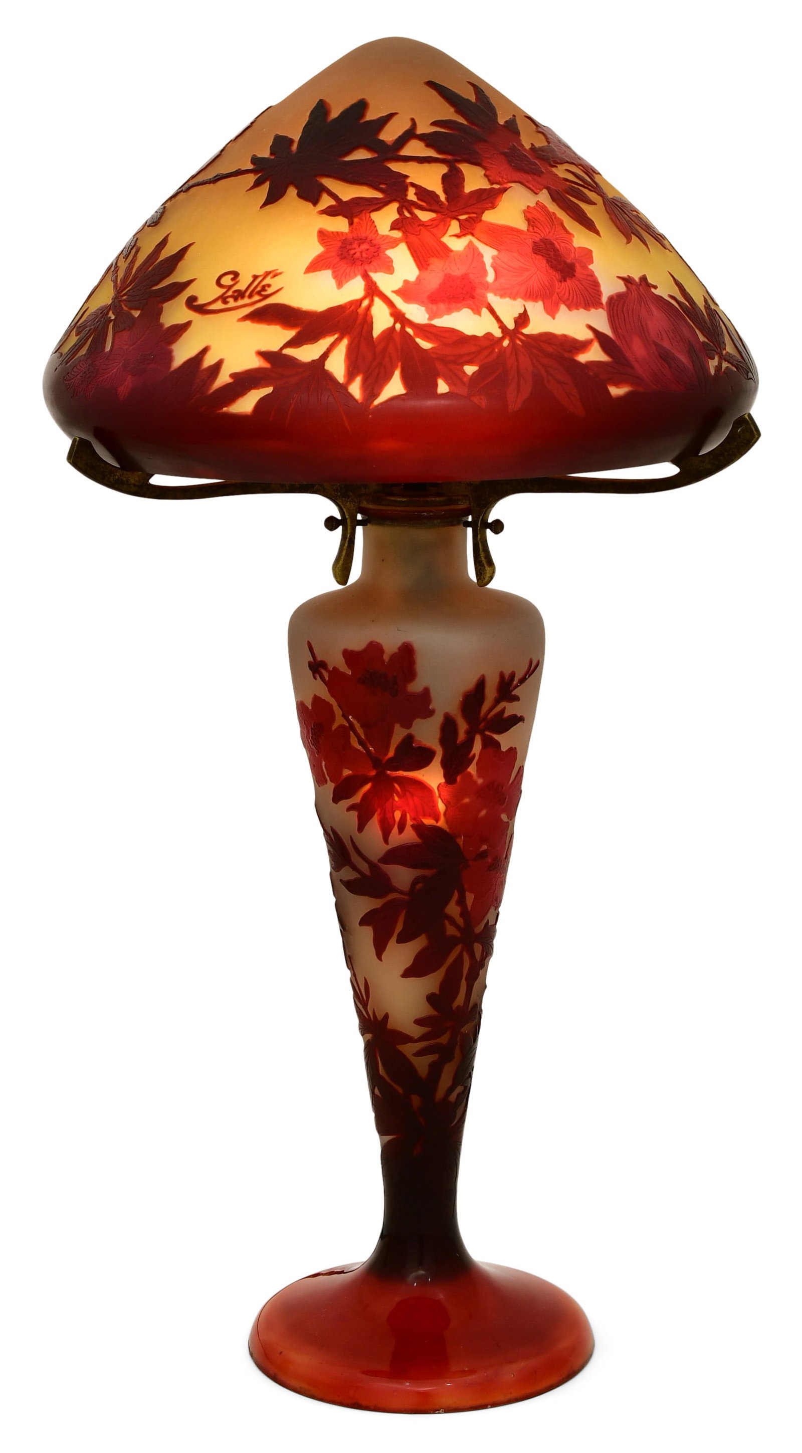 Émile Gallé (1846-1904), Cameo Glass "Pomegranate" Table Lamp (1 of 6)