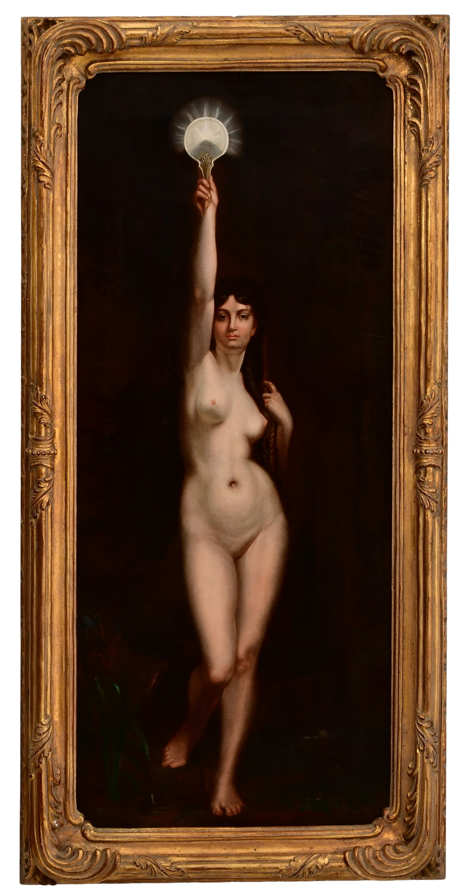After Jules Joseph Lefebvre (French, 1836-1911), "The Truth": After Jules Joseph Lefebvre (French, 1836-1911) "The Truth" oil on canvas unsigned 40 1/2 x 17 1/2 inches (canvas) 46 x 23 inches (frame) Provenance: Private Collection, New Jersey