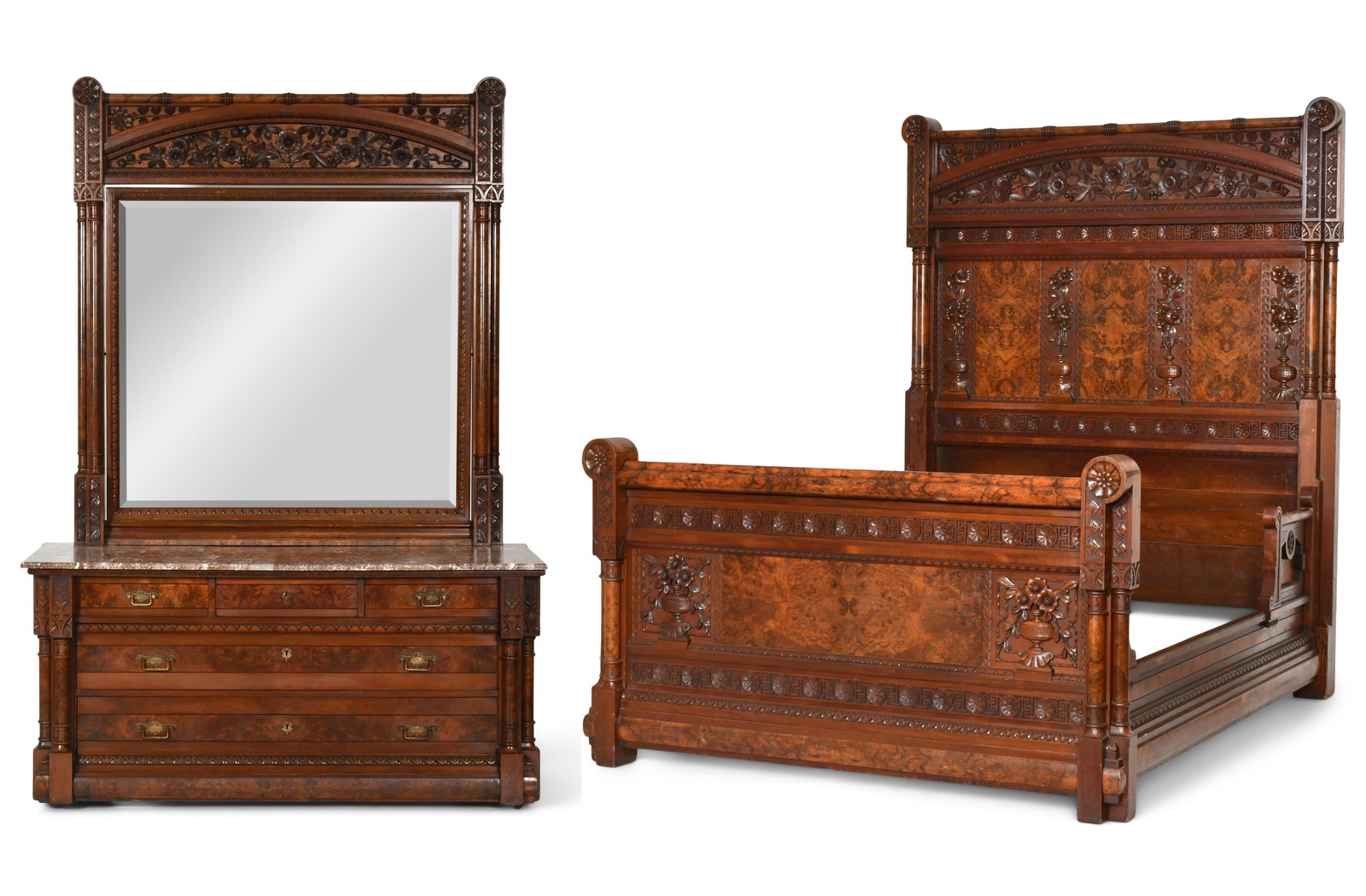 A Fine Aesthetic Movement Walnut & Burl Walnut Two-Piece Bedroom Set (1 of 1)