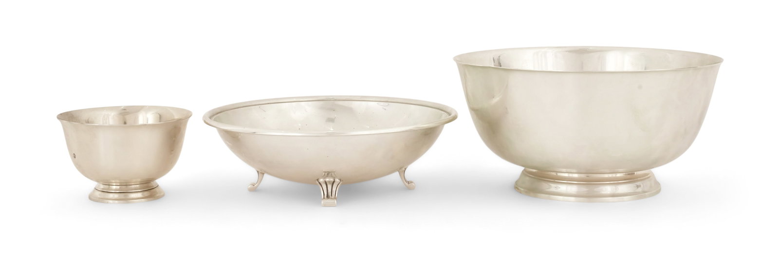 Three Tiffany & Co. Sterling Silver Bows: Tiffany & Co. (New York, est. 1837) Three Bowls 20th century sterling silver each marked "Tiffany & Co. / Makers / Sterling Silver" 5 x 10 1/4 inches (large bowl) 60.05 troy ounces Provenance: