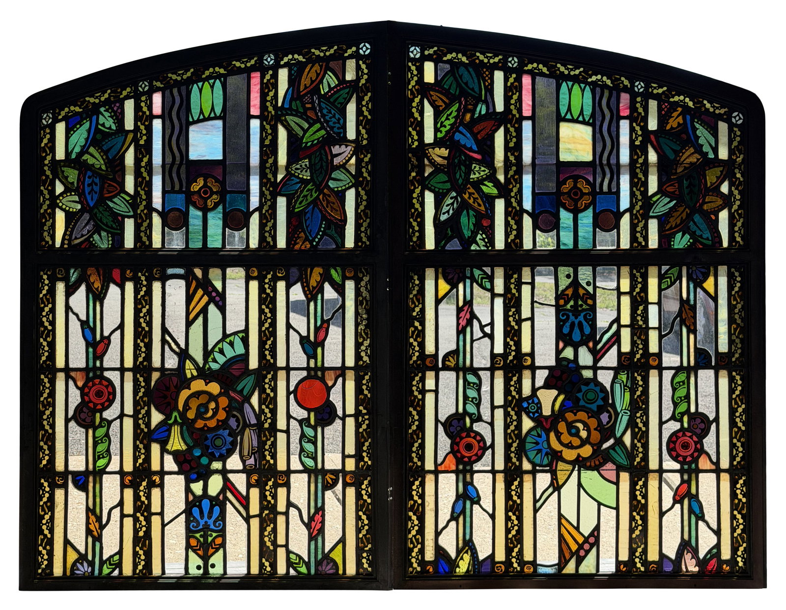 A Pair of American Leaded Glass & Bronze Windows (1 of 1)