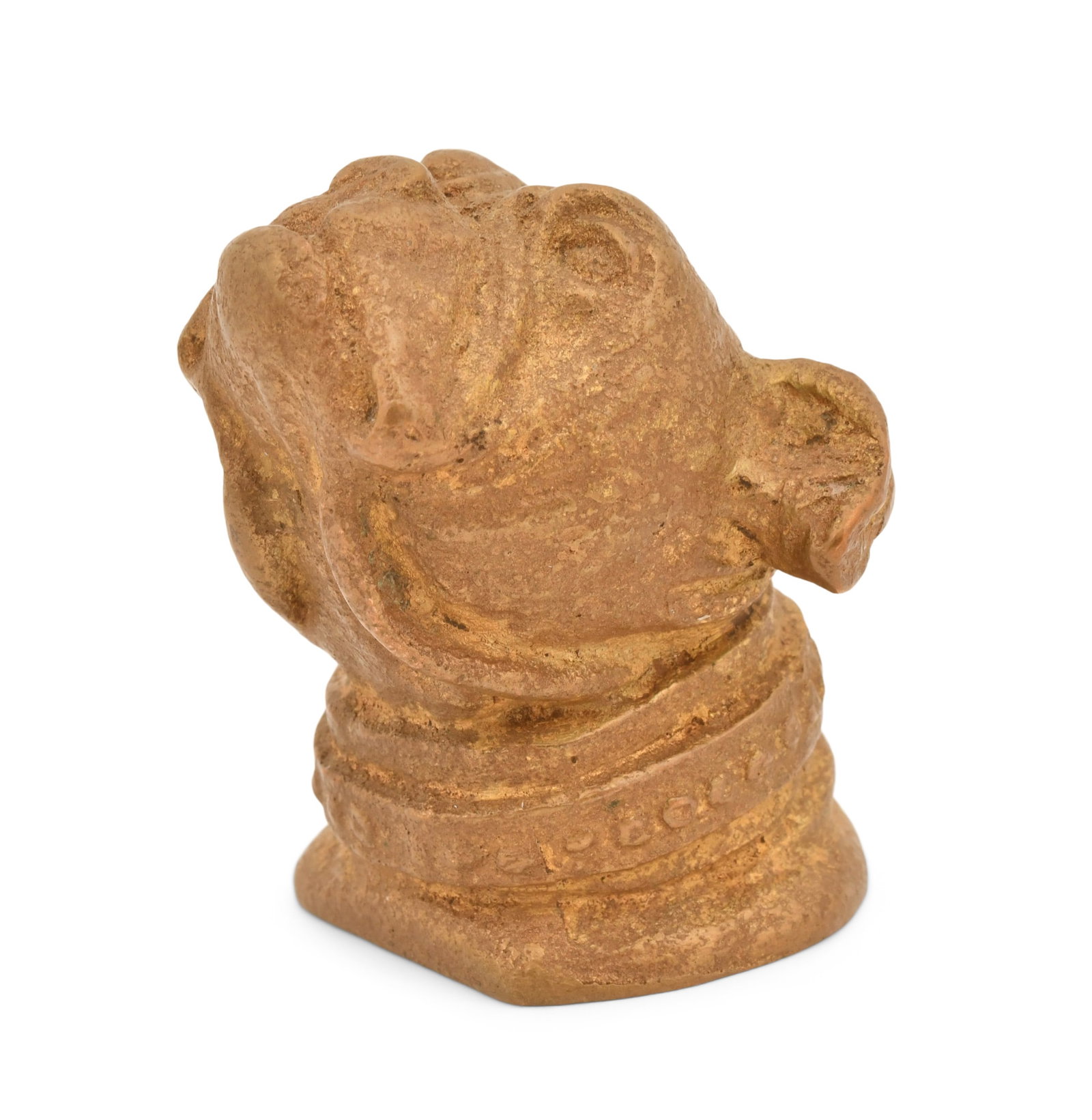 Tiffany Studios "Bulldog" Paperweight: Tiffany Studios "Bulldog" Paperweight circa 1910 gilt bronze impressed "Tiffany Studios, New York, 888" 2 x 1 3/4 inches Provenance: Property from an Important Northeast Collection Other Notes: Fon