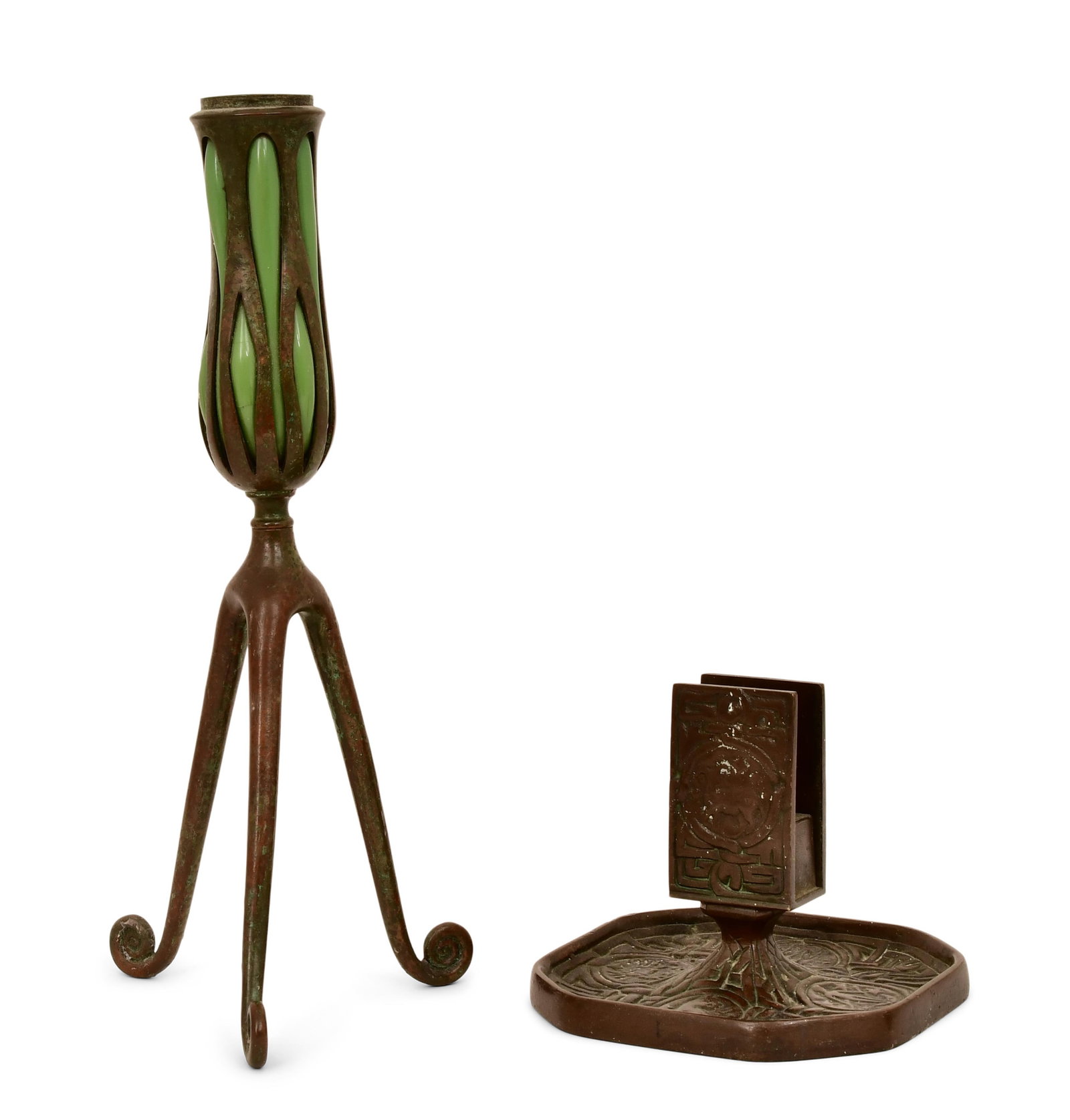 Tiffany Studios Blown Glass Candlestick & "Zodiac" Match Holder (1 of 1)