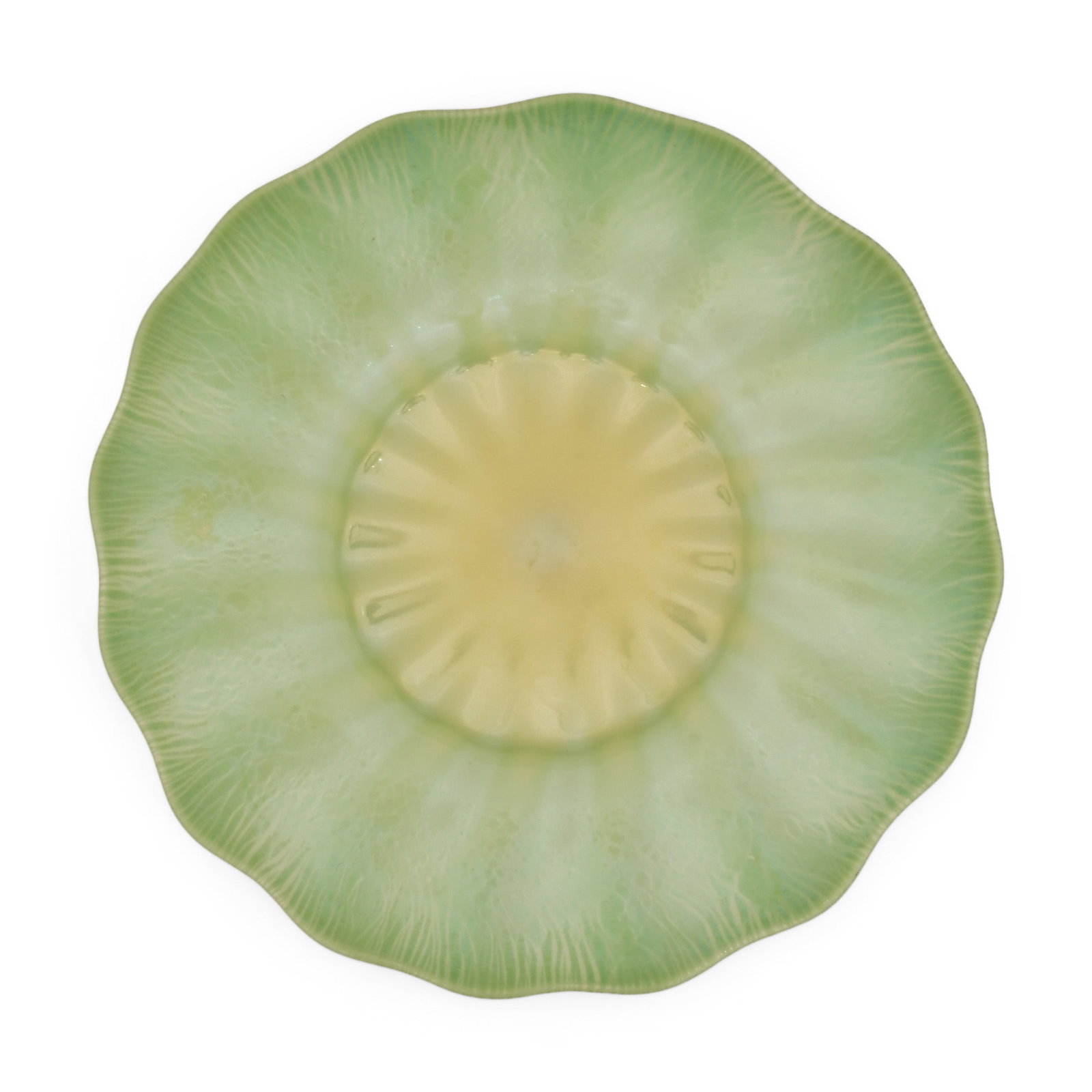 Tiffany Studios Pastel Favrile Glass Plate: Tiffany Studios Plate early 20th century pastel favrile glass unsigned 10 1/2 in. diameter Provenance: Private Collection, Massachusetts