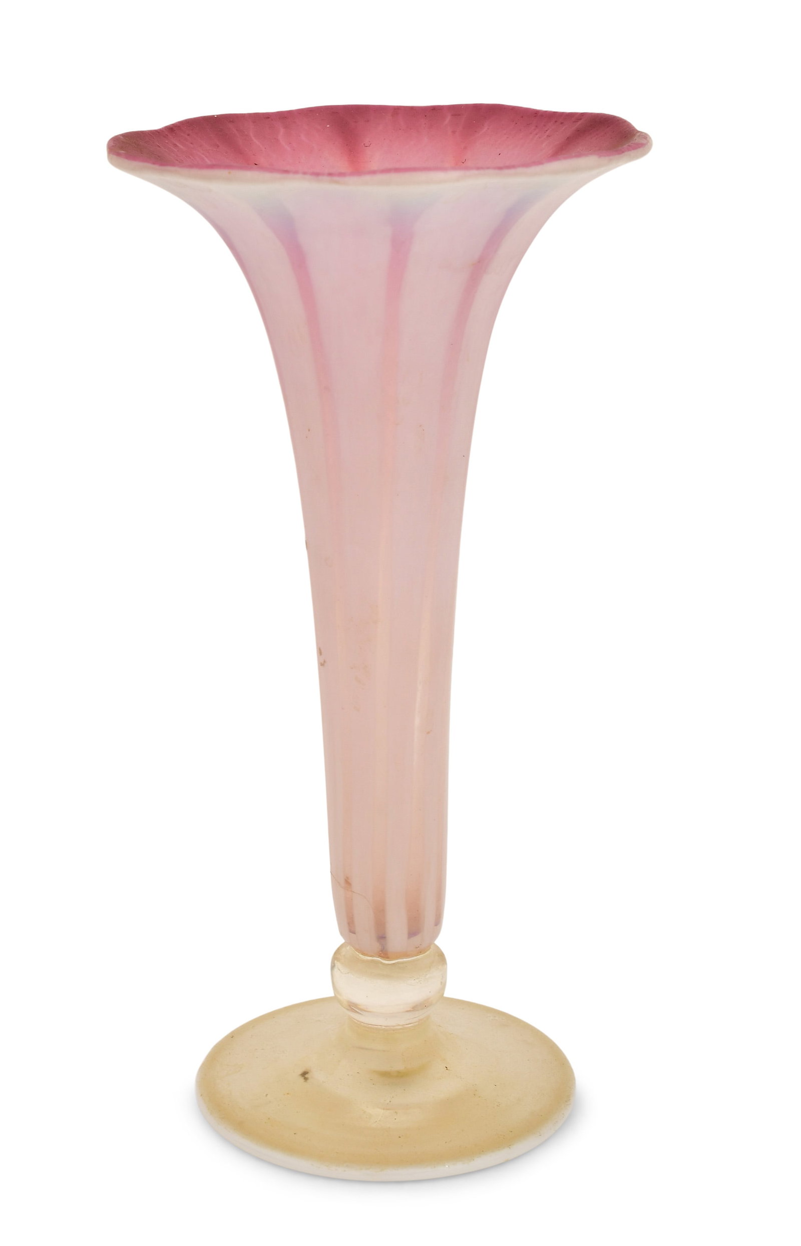 Tiffany Studios Pastel Favrile Glass Vase: Tiffany Studios Vase early 20th century pastel favrile glass engraved "L.C.T. Favrile / 1918" and with paper label 7 x 3 3/4 inches Provenance: Property from an Important Northeast Collection
