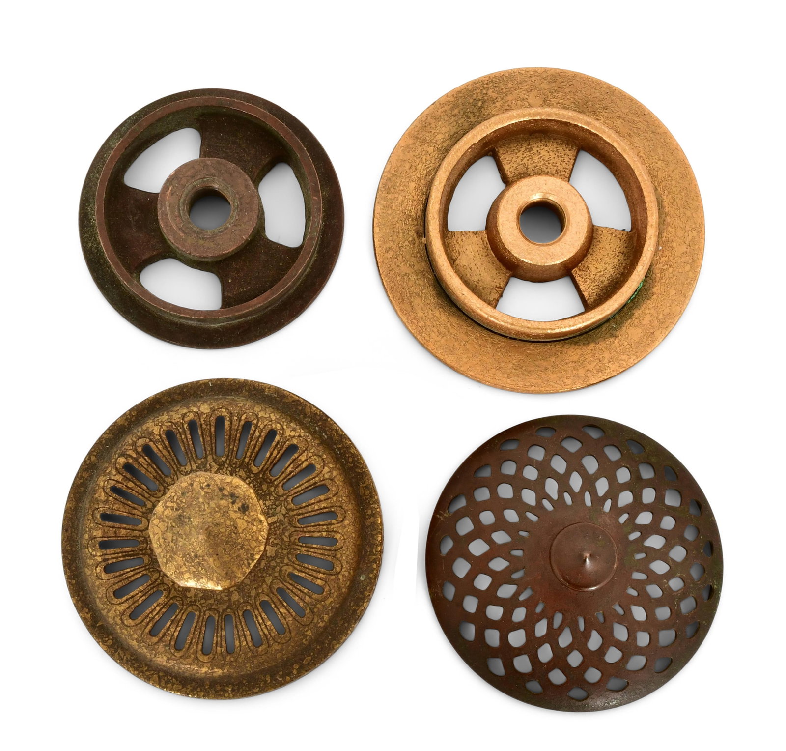 Tiffany Studios, Two Heat Caps & Two Wheels: Tiffany Studios Two Heat Caps & Two Wheels early 20th century bronze 2 3/4 in. diameter (largest) Provenance: Property from an Important Northeast Collection Other Notes: Fontaine's Auction Gallery ca