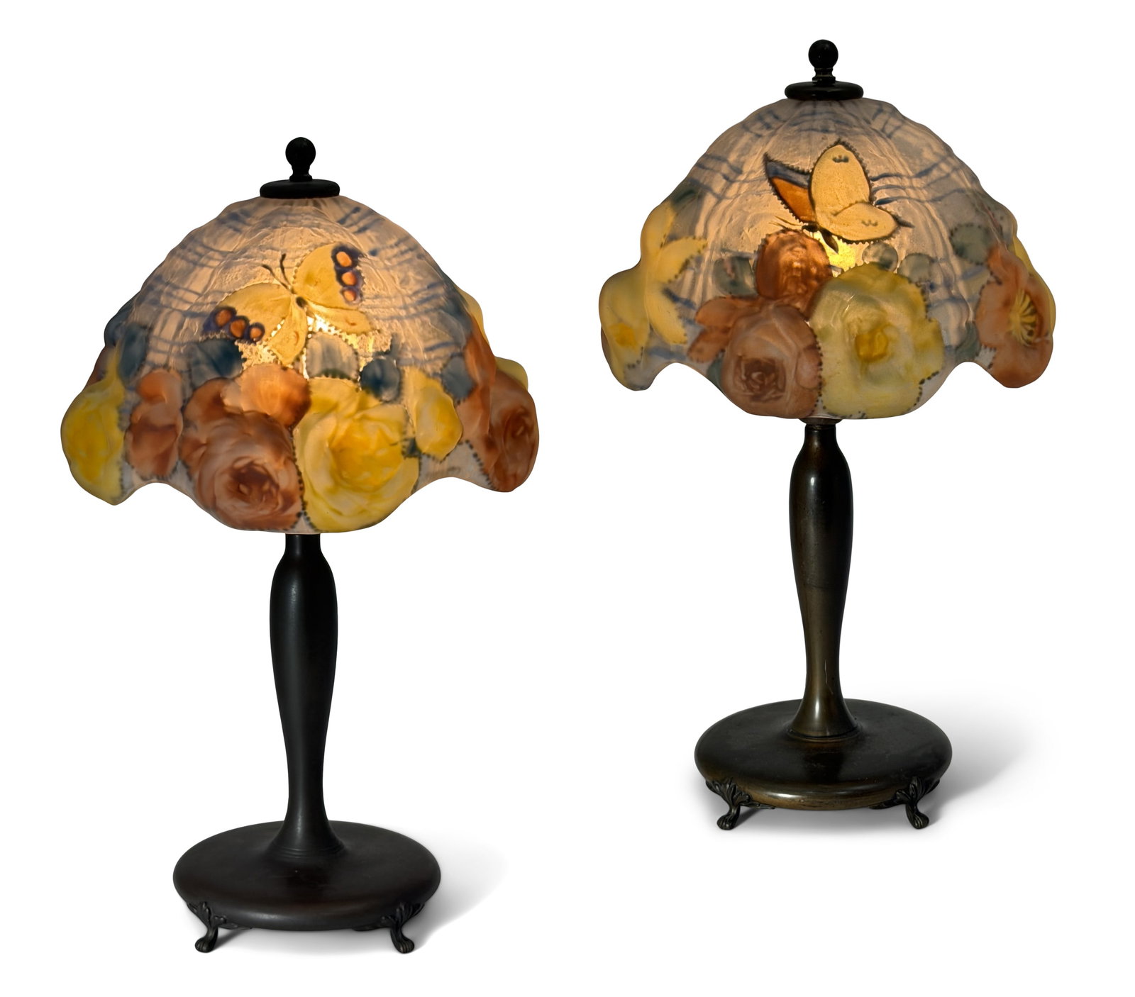 Pairpoint, A Pair of Puffy "Butterfly & Rose" Table Lamps (1 of 1)