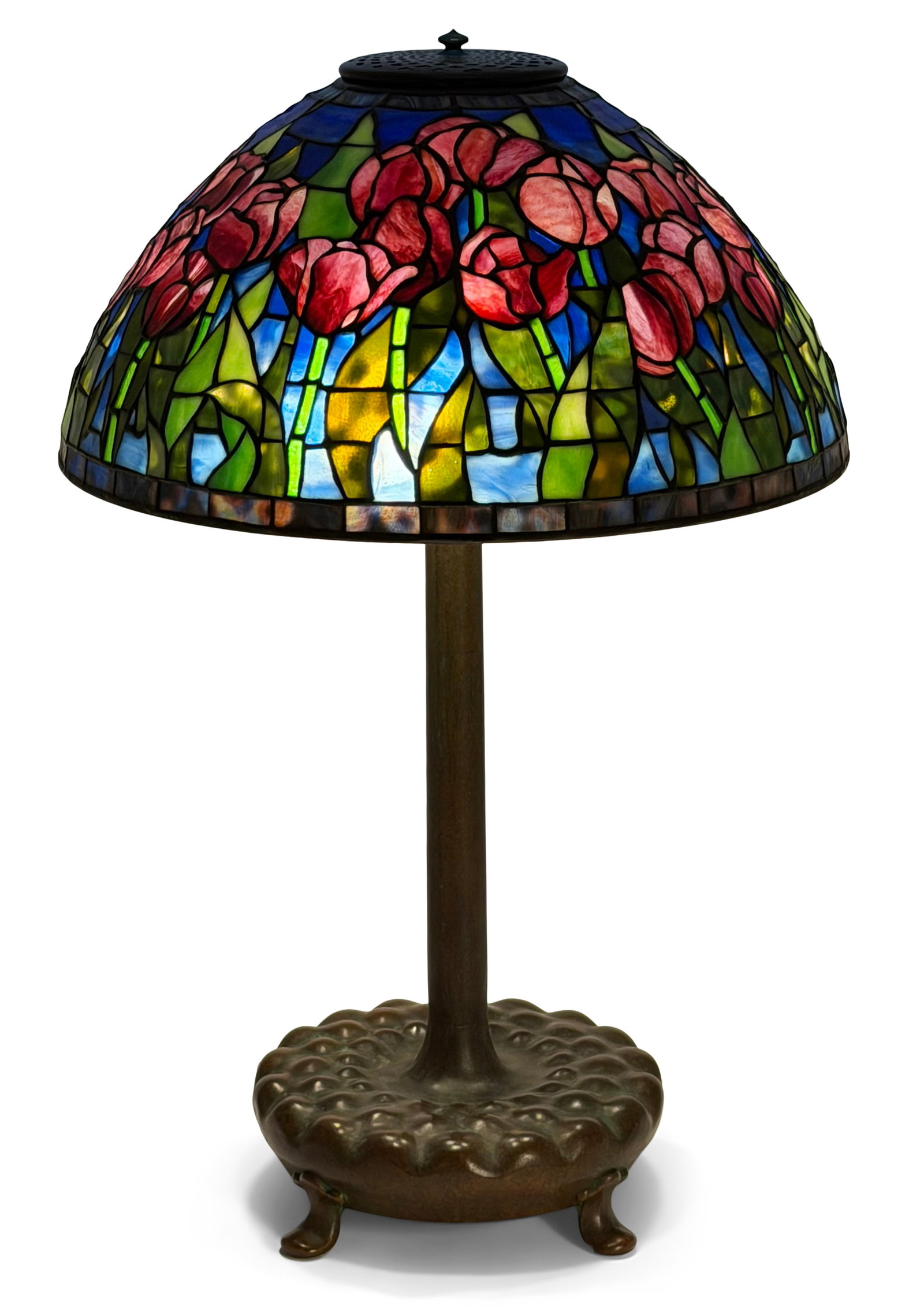 A Late 20th Century American Leaded Glass "Tulip" Table Lamp: A Late 20th Century American Leaded Glass "Tulip" Table Lamp 25 1/2 x 16 inches