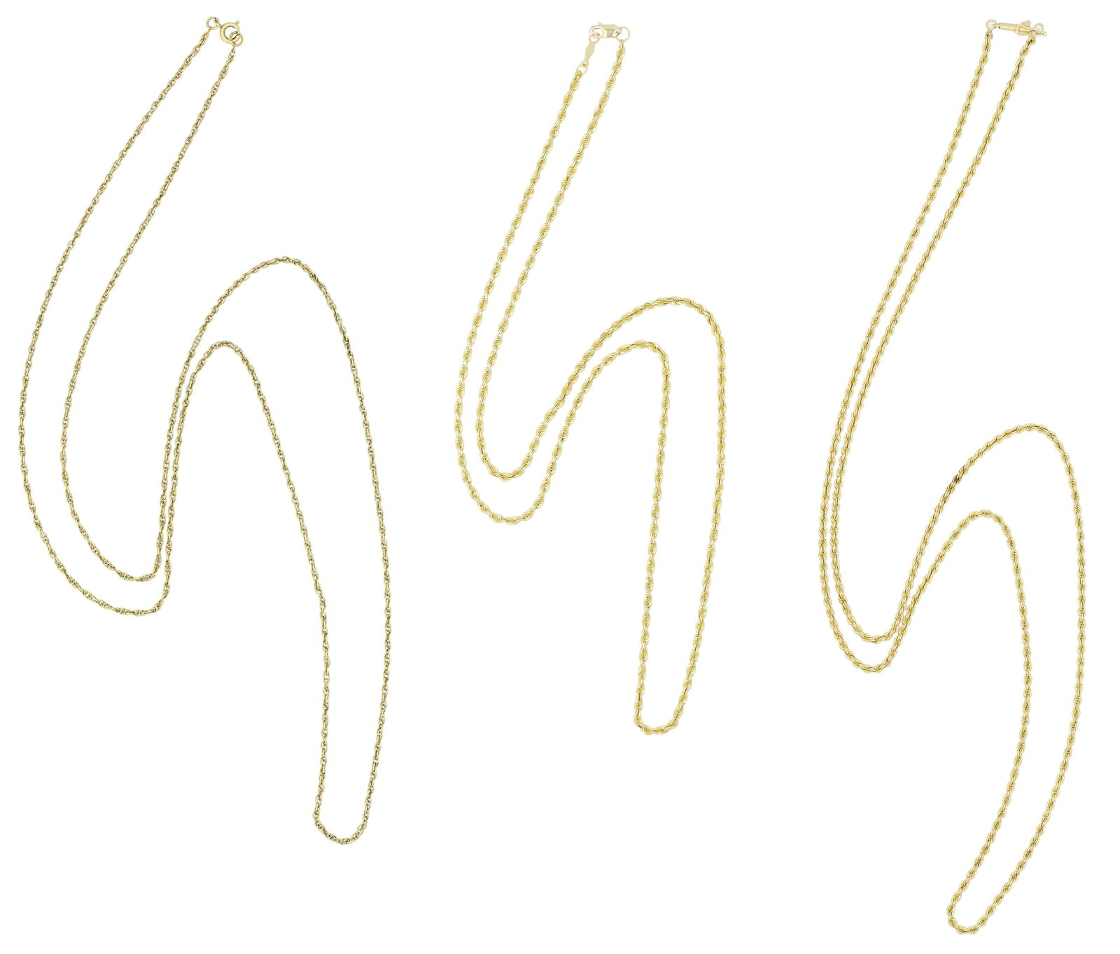 Group of Three 14K Yellow Gold Chains: Group of Three 14K Yellow Gold Chains • 32 1/4 inches (longest) • 20.6 dwt (total lot weight) Provenance: Private Collection, Connecticut Other Notes: Fontaine's Auction Gallery can