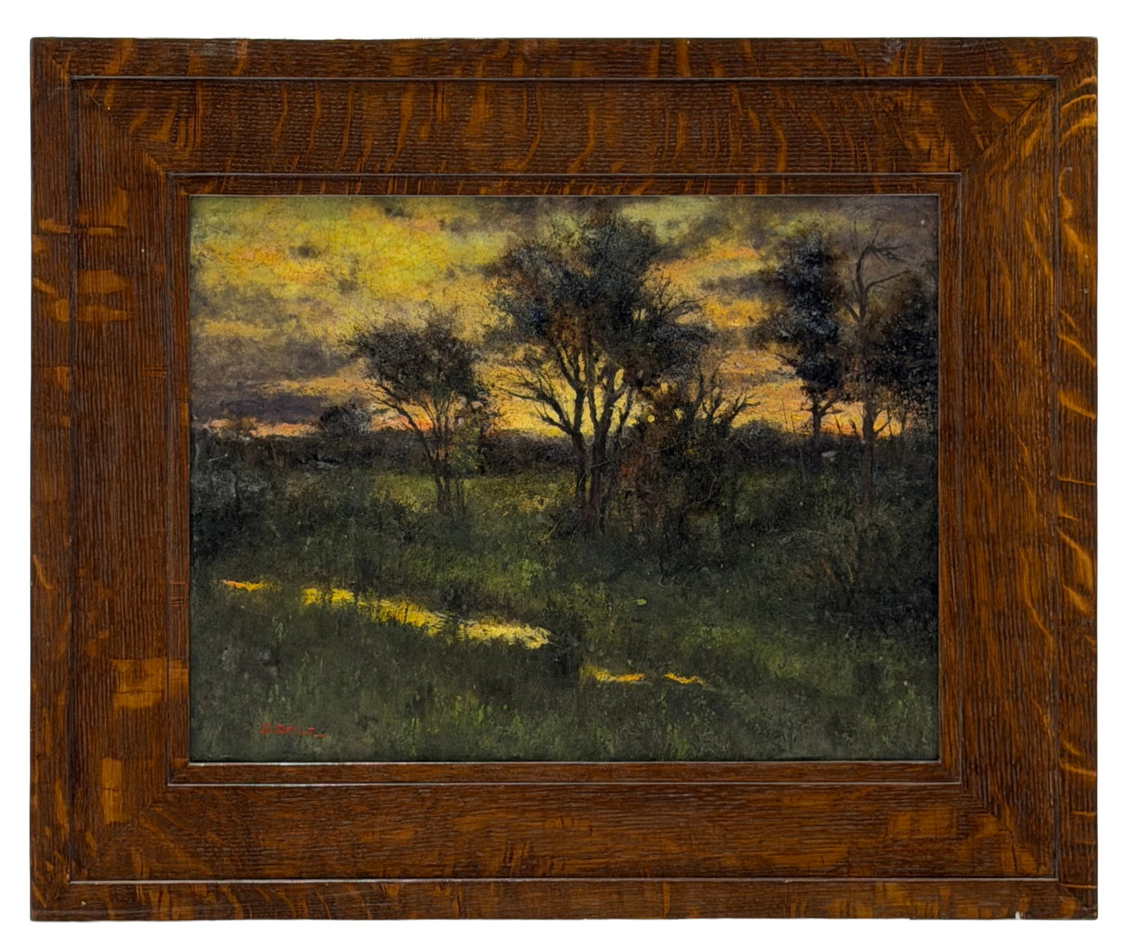 Stelz Studios Pate de Verre Landscape Plaque: Stelz Studios (New Jersey, est. 1980) Steven Stelz (artist) Landscape early 21st century pate de verre on porcelain signed "Stelz" (lower left) 13 x 17 inches (plaque) 19 1/2 x 23 1/2 inches (frame)