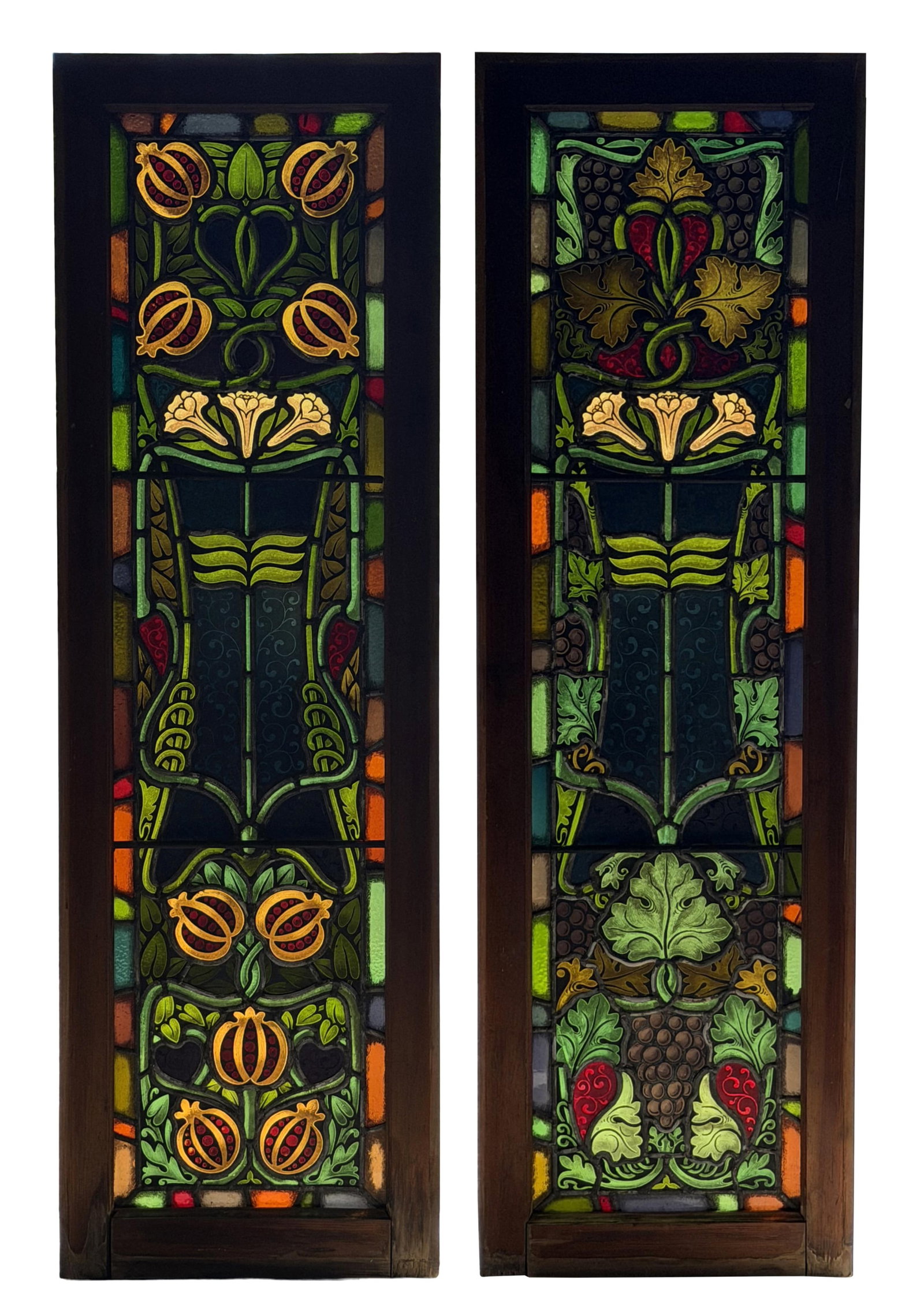 A Pair of Art Nouveau Leaded Glass Windows: A Pair of Art Nouveau Leaded Glass Windows early 20th century 50 x 15 1/2 inches (each) Provenance: Private Collection, New York
