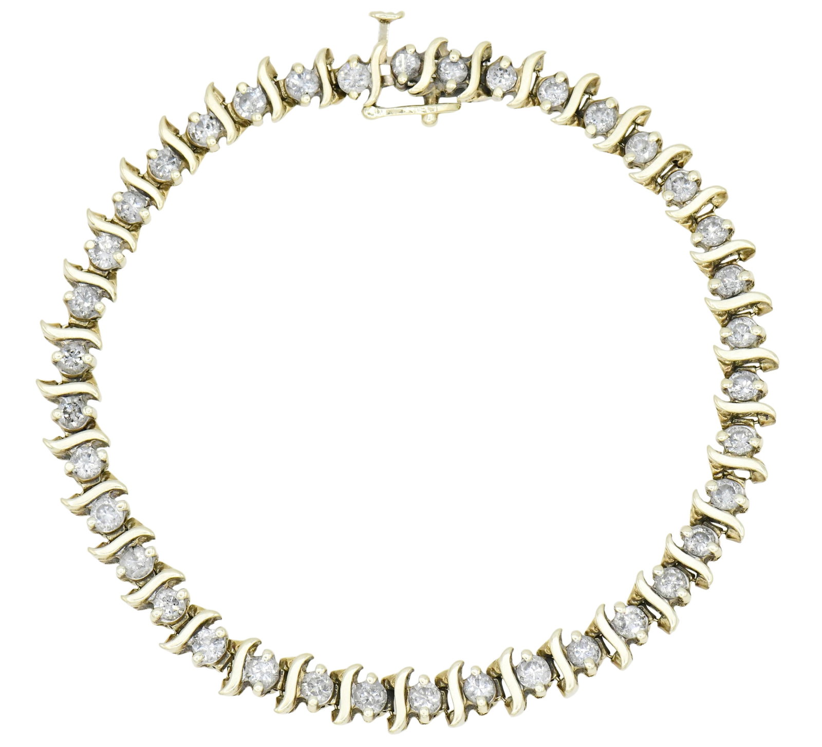 14K Yellow Gold & Diamond Tennis Bracelet: 14K Yellow Gold & Diamond Tennis Bracelet • set with round brilliant diamonds weighing a total of 2.66 carats • 7 7/8 inches (length) • 10.5 dwt (total weight) Other Notes: Fontaine'