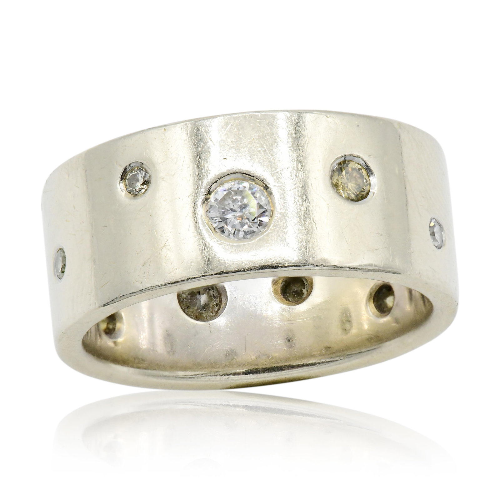 18K Yellow Gold & Diamond Ring Band: 18K Yellow Gold & Diamond Ring Band • set with round brilliant, single cut & Old European cut, H-K color, fancy yellow & fancy brown diamonds weighing a total of 0.54 carats • 10 1/4 (ring