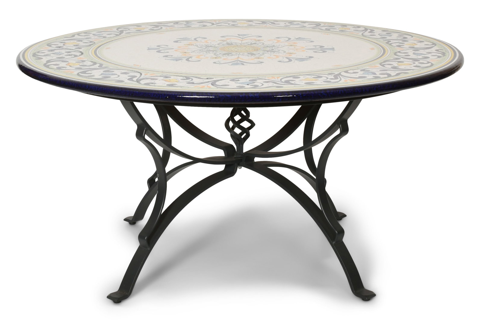 Domiziani Stone Round Table, Deruta, Italy: Domiziani Stone Round Table, Deruta, Italy 20th century marked "Domiziani, Dipinto A Man, Deruta, Italy" 30 x 59 inches Provenance: Private Collection, Pennsylvania