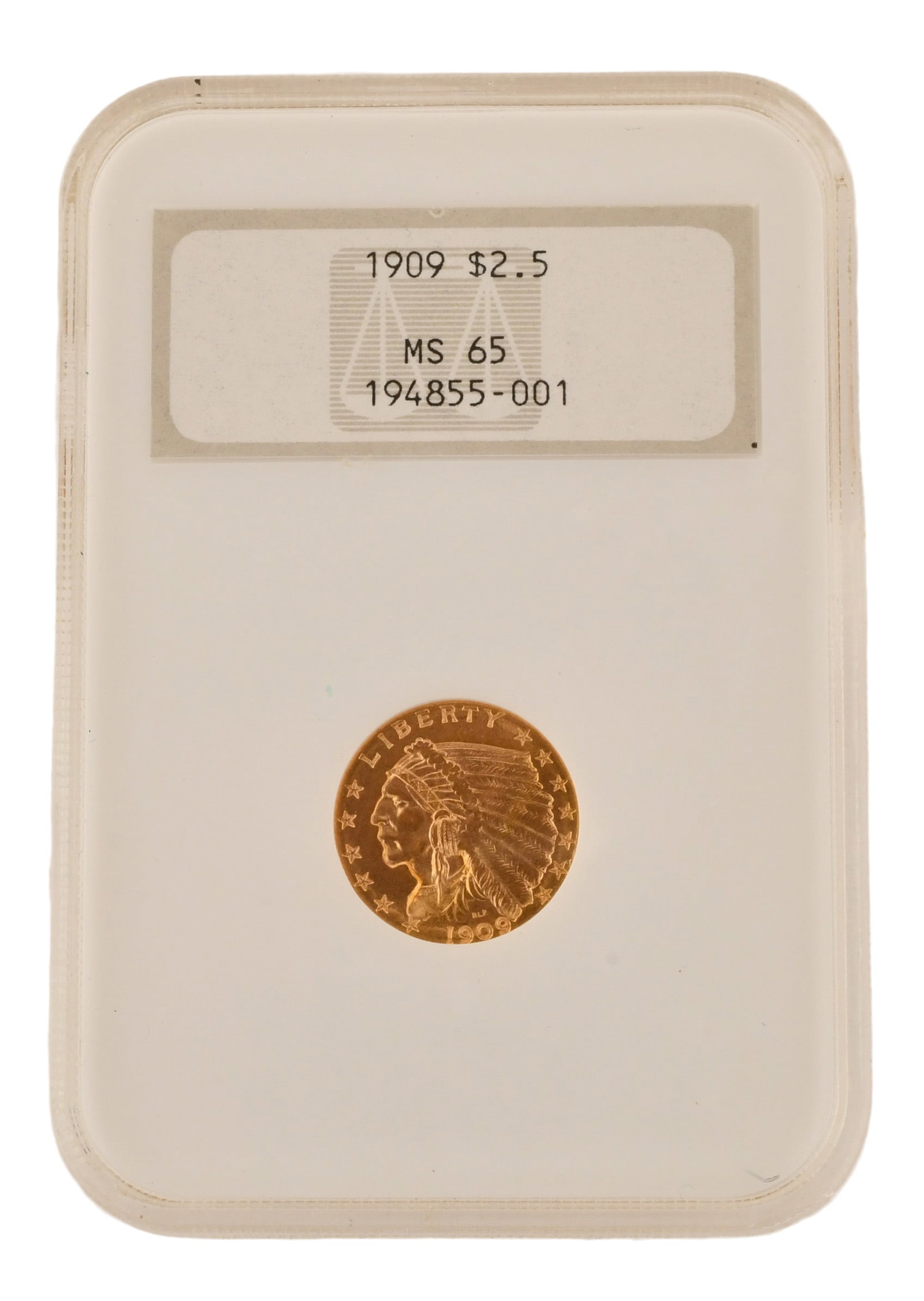 1909 $2.5 Gold Piece MS 65: 1909 $2.5 Gold Piece MS 65 Provenance: Private Collection, Connecticut Other Notes: Fontaine's Auction Gallery can arrange shipping for this item (USA only).
