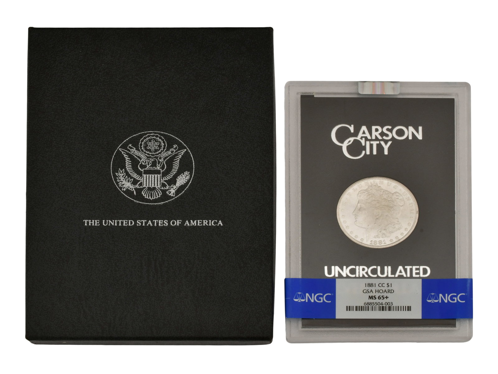 1881 CC Morgan Silver Dollar, MS65+: 1881 CC Morgan Silver Dollar, MS65+ 6 1/2 x 4 1/2 inches Other Notes: Fontaine's Auction Gallery can arrange shipping for this item (USA only).