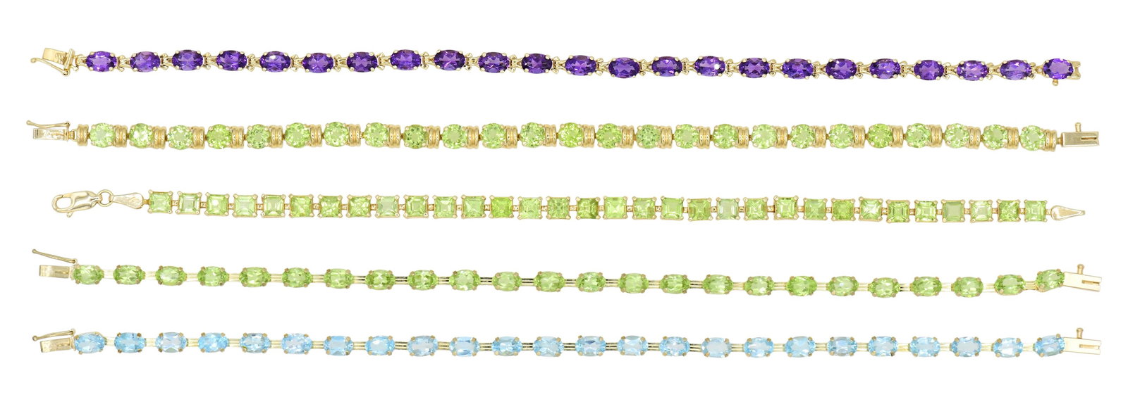 Group of Five Yellow Gold & Gemstone Link Bracelets (1 of 1)