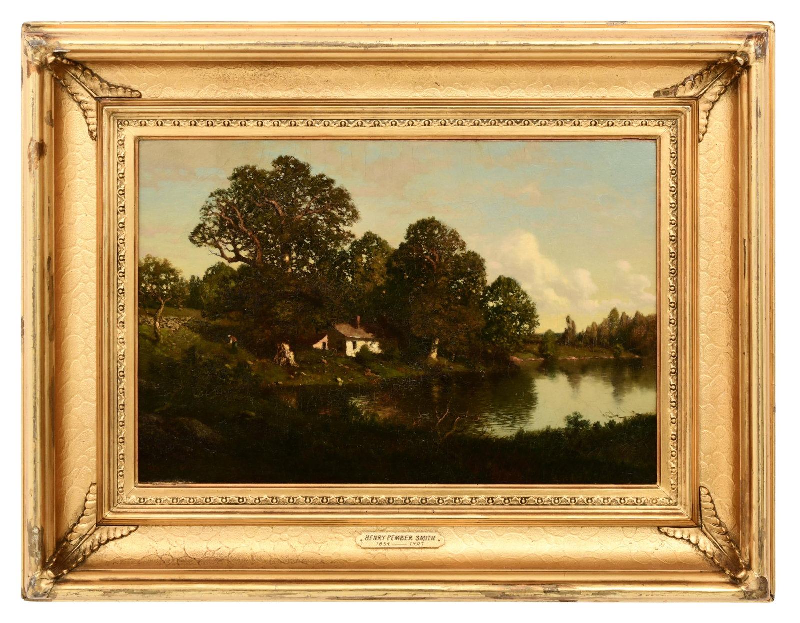 Henry Pember Smith (American, 1854-1907), Landscape with a Farm and Pond: Henry Pember Smith (American, 1854-1907) Landscape with a Pond & Homestead oil on canvas signed "Henry P. Smith" (lower left) 11 3/4 x 17 1/2 inches (sight) 19 3/4 x 25 1/2 inches (frame)