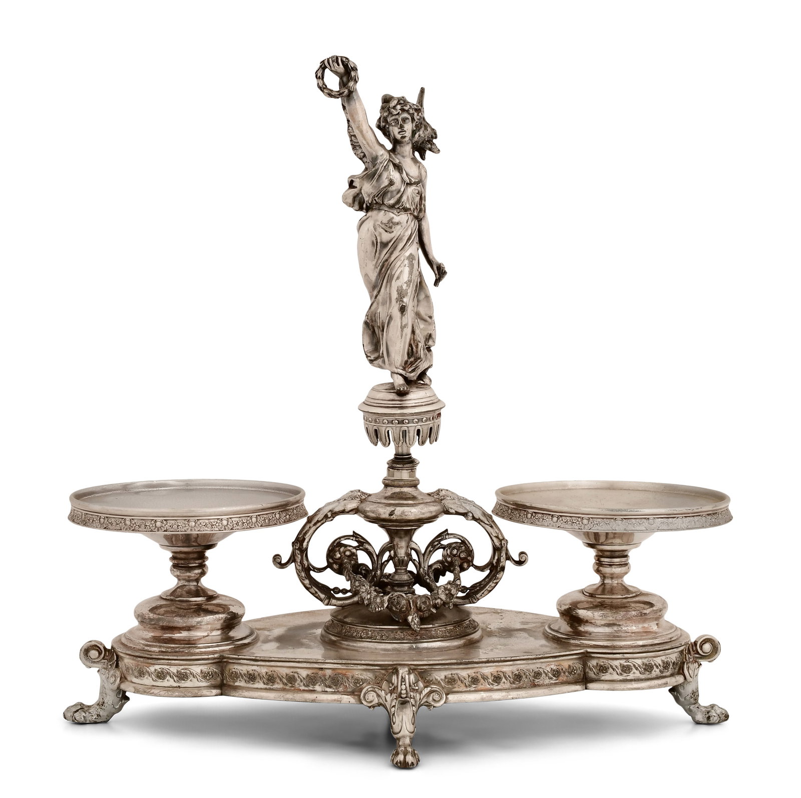 Reed & Barton Silverplate Figural Centerpiece: Reed & Barton Silverplate Figural Centerpiece late 19th century marked "Mf'd & Plated by Reed & Barton, 1103" 24 x 24 x 13 inches Provenance: Private Collection, New York