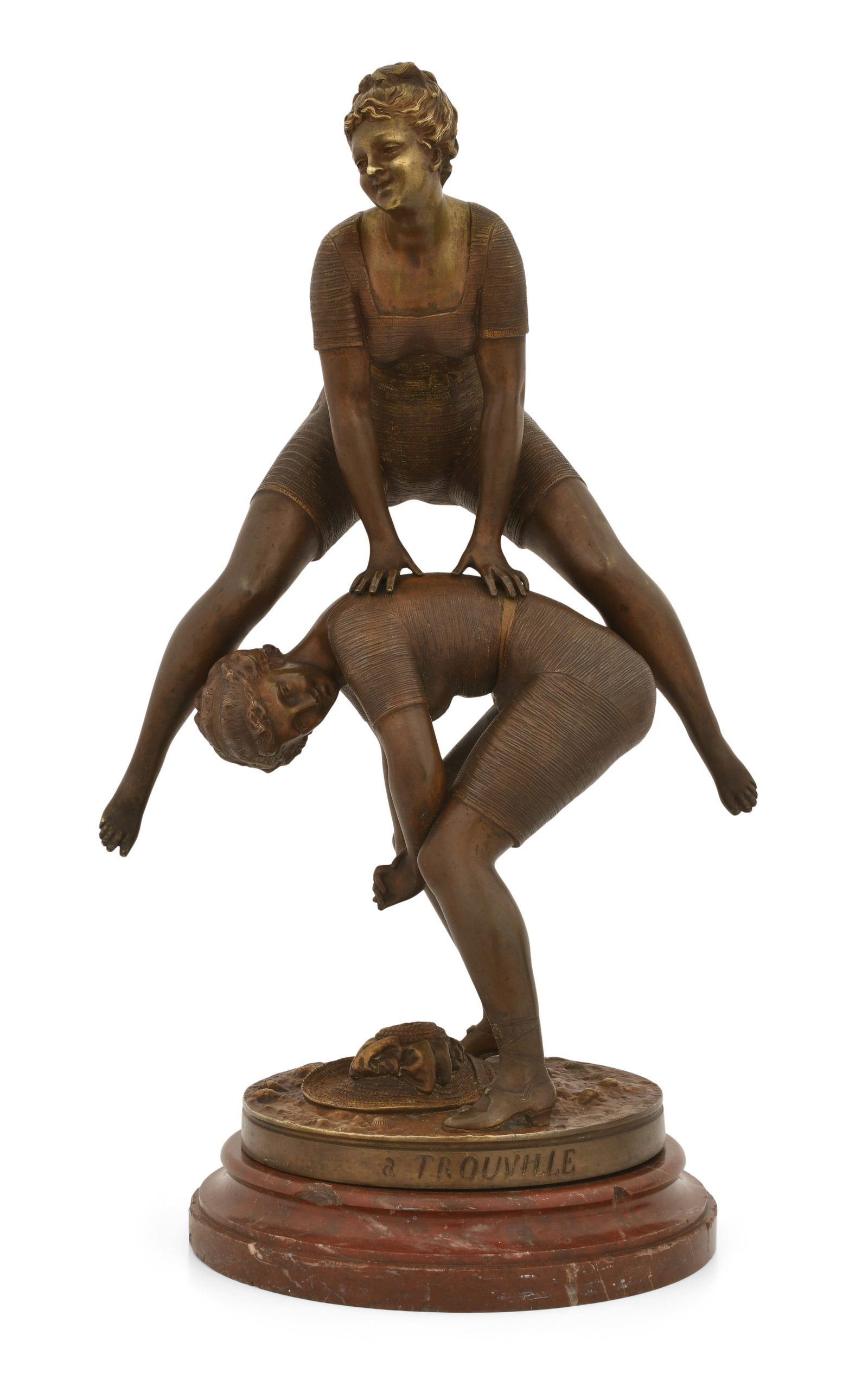 Ernest Rancoulet (French, 1870-1915), "A Trouville" Bronze Sculpture: Ernest Rancoulet (French, 1870-1915) "A Trouville" bronze, revolving marble base signed "Rancoulet" 24 1/2 x 14 x 11 inches