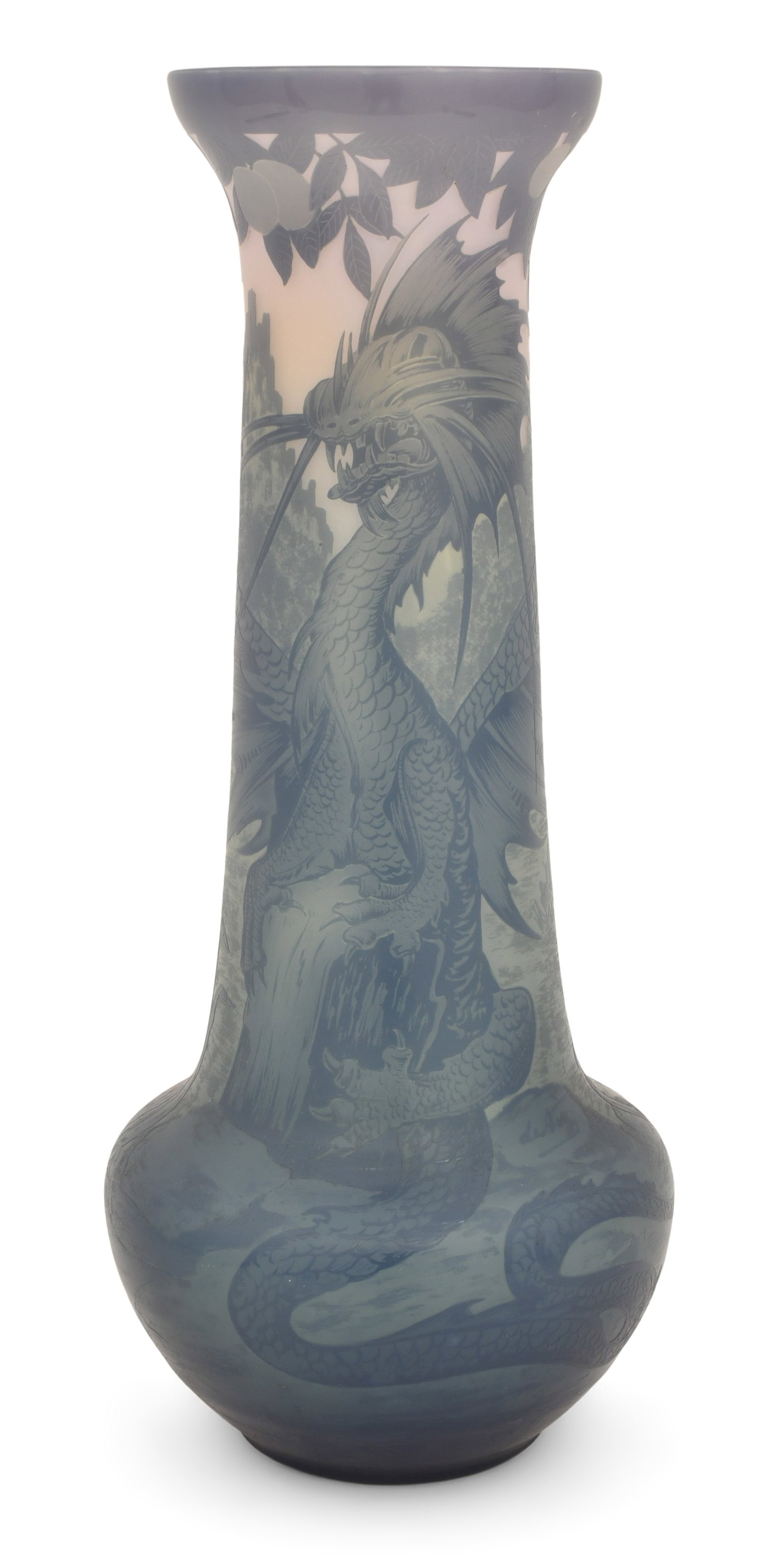 Devez Cameo Glass Dragon Vase: Devez Cameo Glass Dragon Vase early 20th century signed "Devez" 17 1/4 x 7 1/2 inches Provenance: Private Collection, Massachusetts