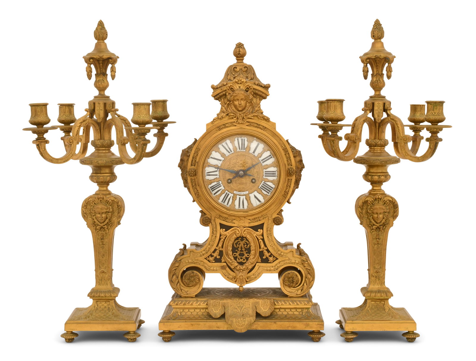Tiffany & Co. Gilt Bronze Three-Piece Clock Garniture (1 of 1)