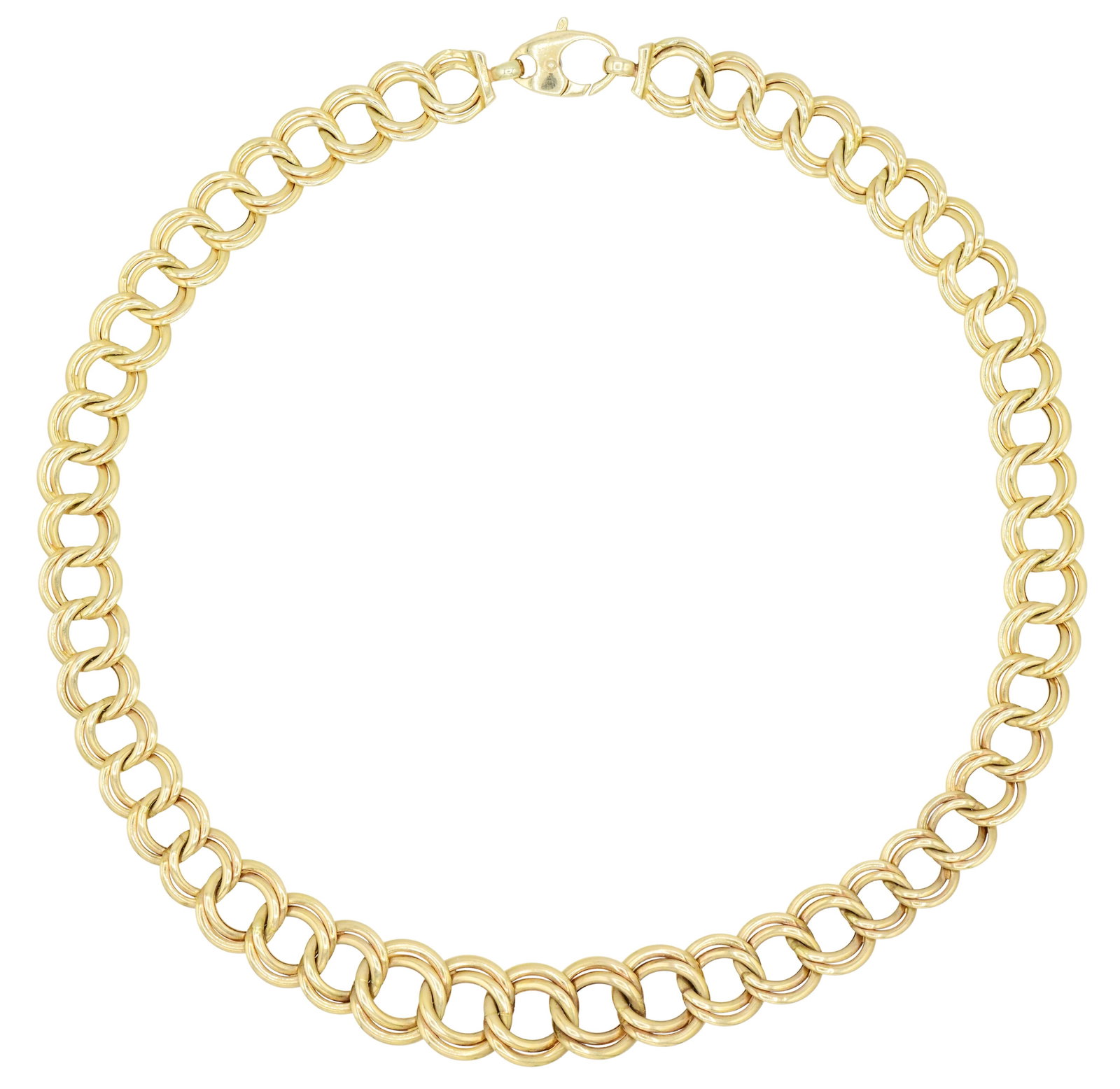 14K Yellow Gold Double Curb Chain Italian Necklace: 14K Yellow Gold Double Curb Chain Italian Necklace • 18 1/4 inches (length) • 13.7 dwt (total weight) Provenance: Private Collection, Connecticut Other Notes: Fontaine's Auction Gallery ca