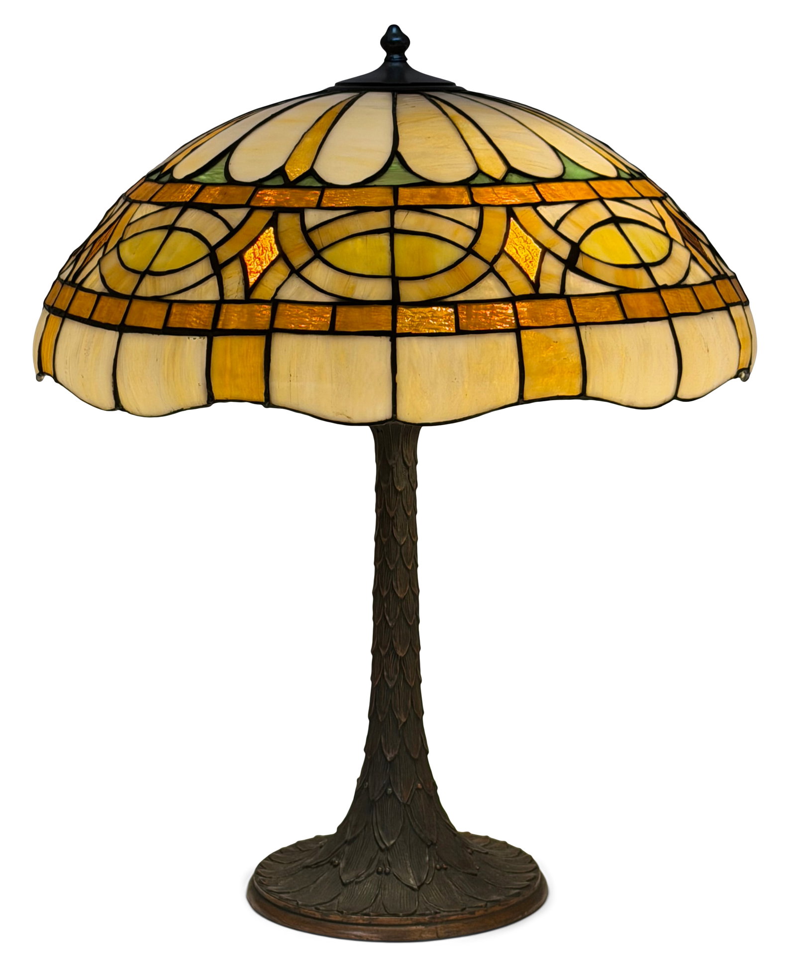 J.A. Whaley & Co. Leaded Glass Table Lamp: J.A. Whaley & Co. (New York, NY, est. 1901) Table Lamp early 20th century leaded glass, patinated metal 25 x 20 1/2 inches Provenance: Property from a Massachusetts Collector